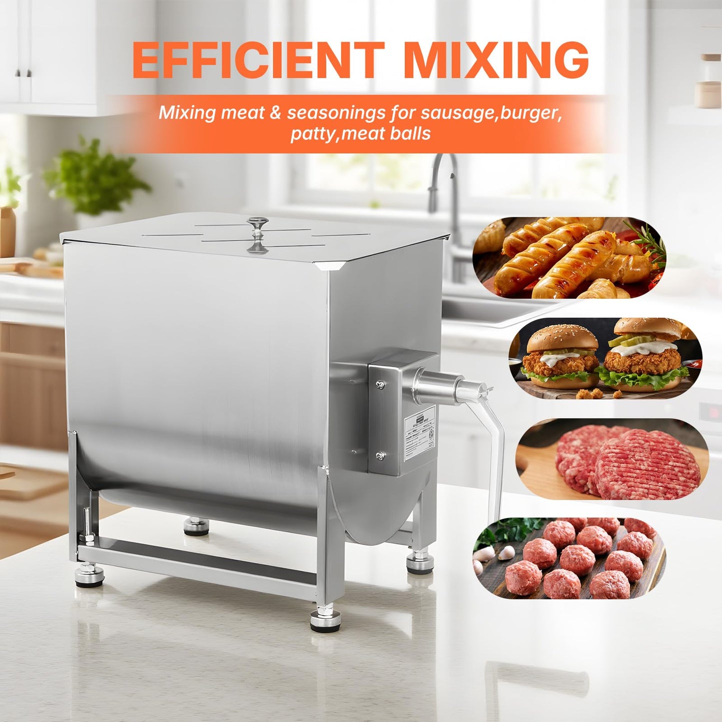 Hakka Manual Meat Mixer 60lb/30L, Fixed Tank 40L Stainless Steel Updated Commerial Food Mixer for Meat and Seasonings, Sausage, Burger, Patty