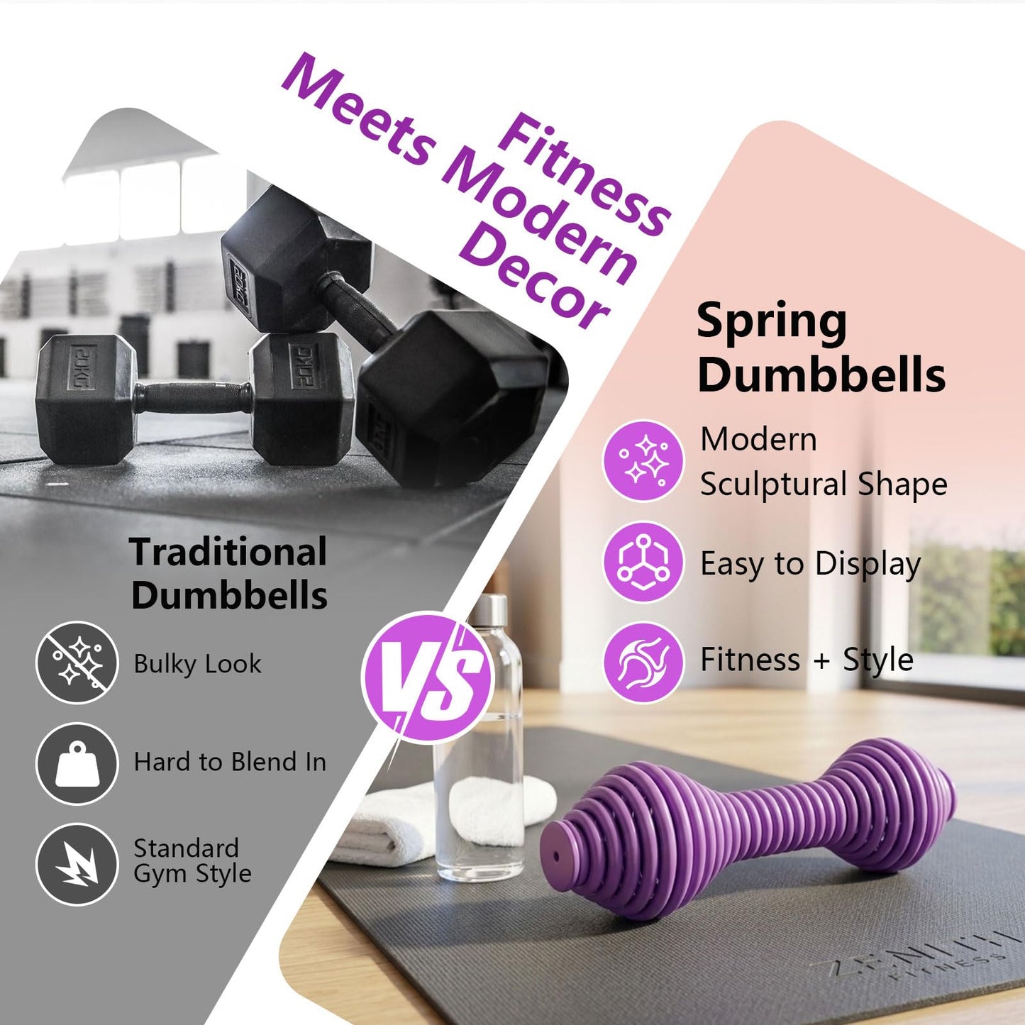 WITSPARKLLE Hand Weights Set of 2, 5.5 lb Dumbbells for Women, Solid Steel Core Spring Dumbbell Set, Non-Slip Free Weights for Pilates, Home Gym, Arm Workouts and Strength Training, Purple