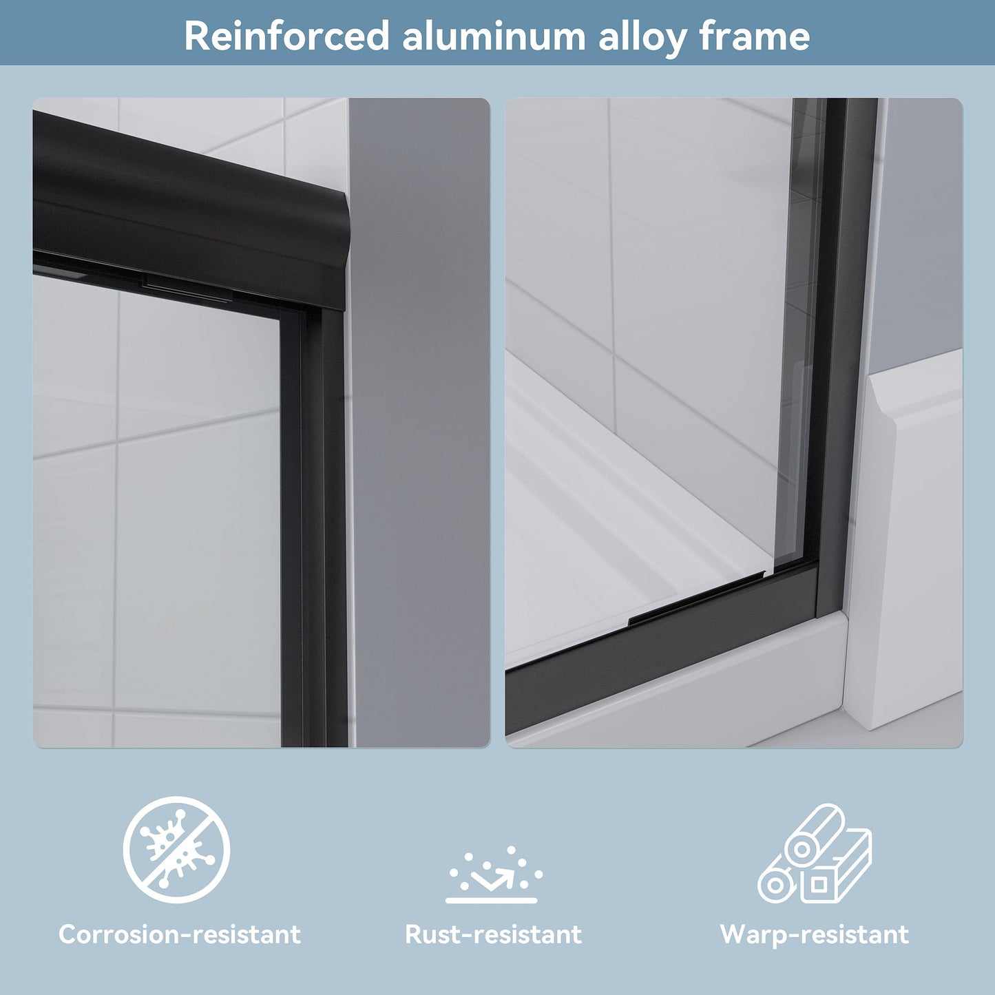 Kullavik Shower Door 56-60'' W x 72'' H Semi-Frameless Bypasss Bathroom Glass Shower Double Sliding Doors,1/4'' (6mm) Clear SGCC Tempered Glass with Explosion-Proof Film,Black