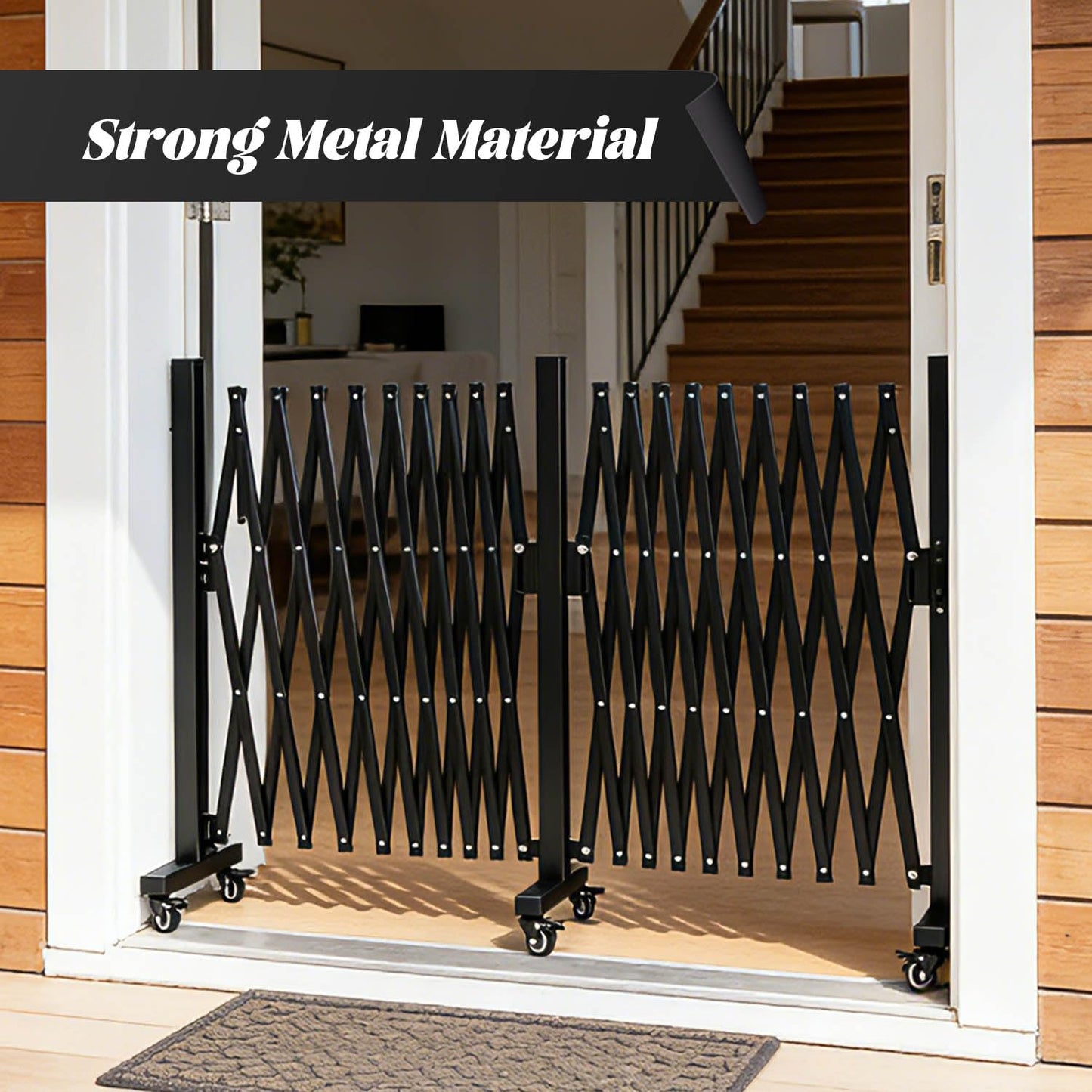 Expandable Fence, 17FT Expandable Barricade, Portable Folding Barricade Gate with Locking Casters, Adjustable Mobile Barricade Metal Traffic Fence for Garden Patio Garages