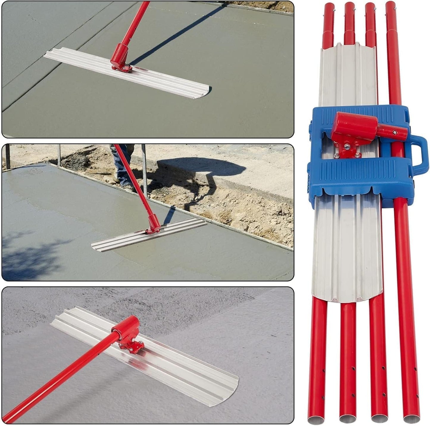 36"x8" Bull Float Kit, Aluminum Magnesium Alloy Concrete Float with Adjustable Bracket, 4 Extension Handles & Carrying Case, Round-End Cement Finishing Tool