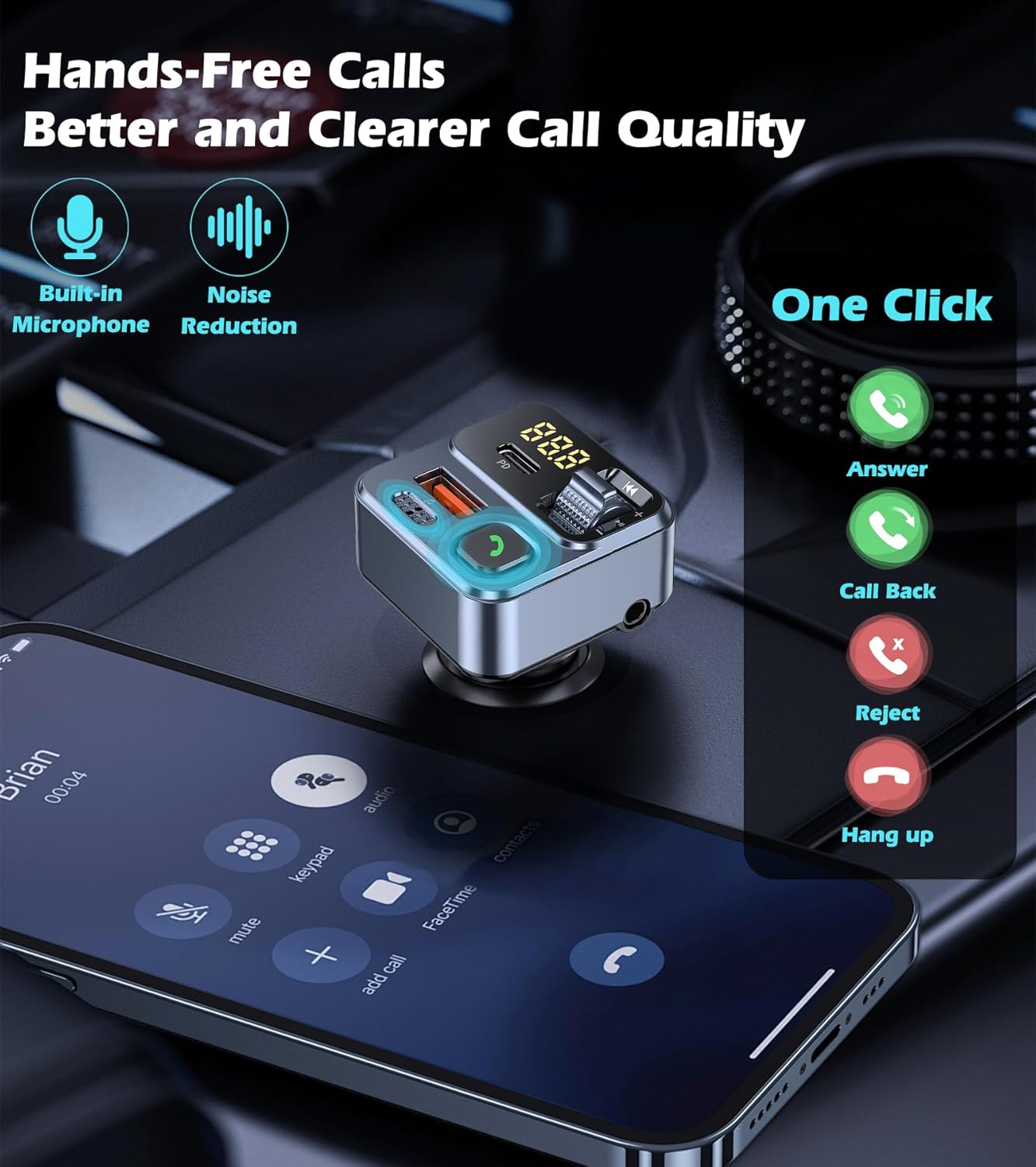 KAIY 42W FM Transmitter Bluetooth Car Adapter, Car Radio Bluetooth Transmitter HandsFree Calling Music Player, FM Radio