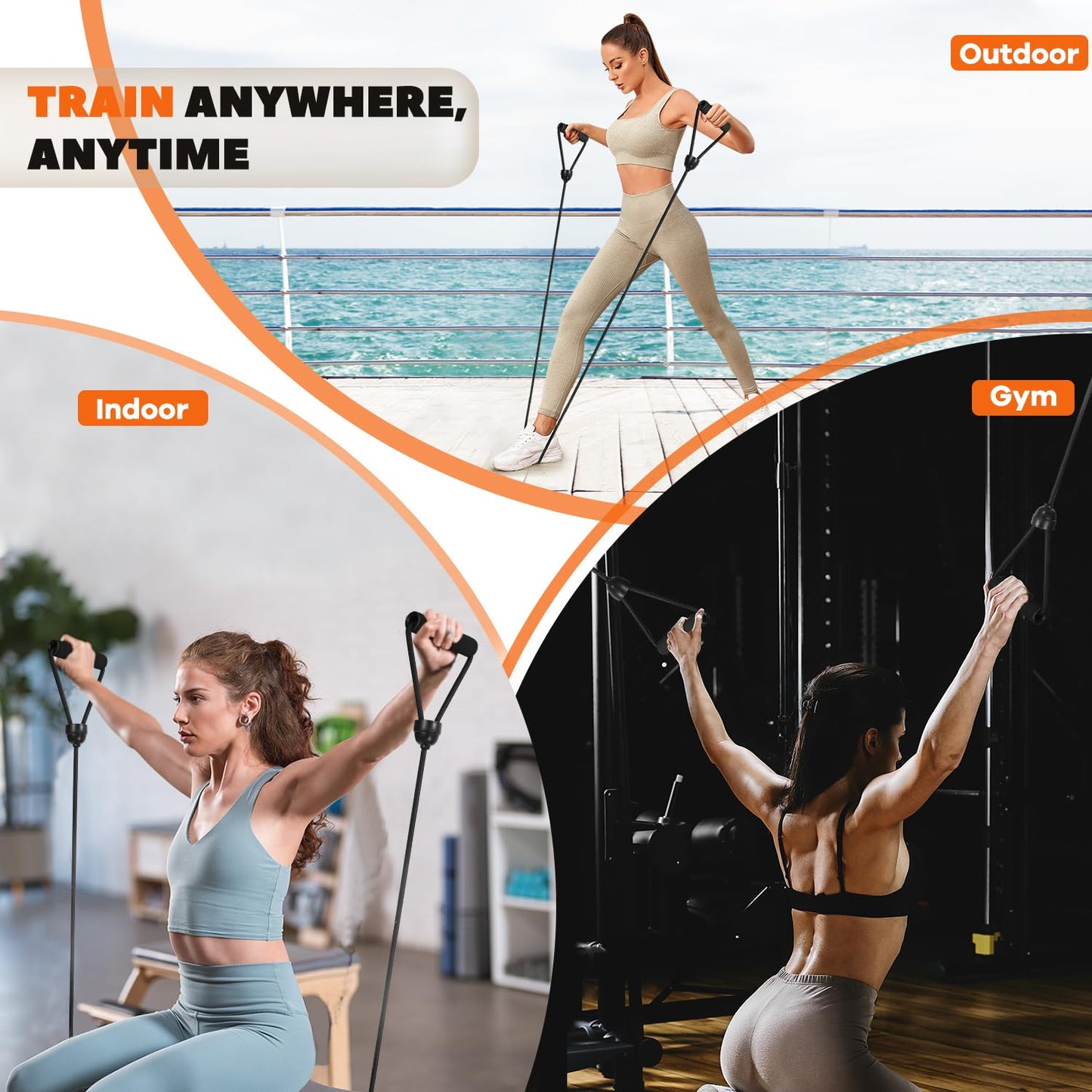 ONIPAX 1 Pair Stepper Resistance Bands with Handles & Connecting Strap – Workout & Exercise Bands for Strength Training, Muscle Toning, Home Gym Fitness Equipment