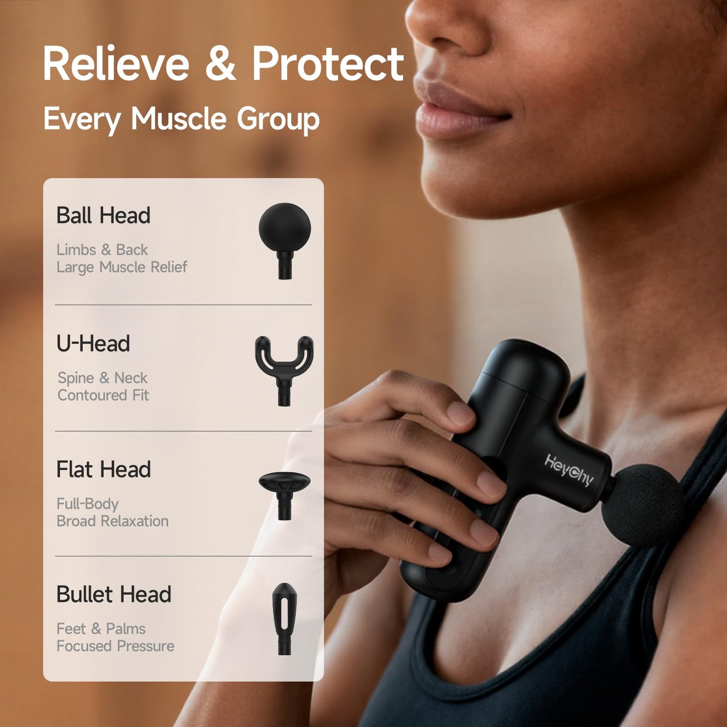 HEYCHY Super Mini Massage Gun Deep Tissue, Handheld Muscle Massager with 4 Heads, Percussion Travel Size Massager Gun FSA Eligible for Men Women Back Relief, Quiet for Home, Gym, Office, HSA, Black
