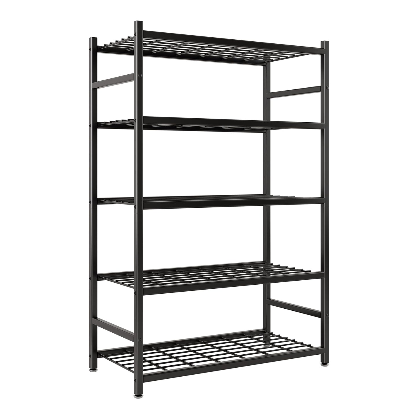 Tujurich 36.4" W Storage Shelves, 5-Tier Metal Shelving Unit with Adjustable Feet, Shelf Organizer for Garage, Kitchen, Pantry and Closet Organization, 36.4" x 11.8" x 68.3", Black
