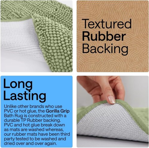 GORILLA GRIP Bath Rug Mat - Soft Absorbent Chenille | Quick Dry Microfiber, 44x26, Sage Green