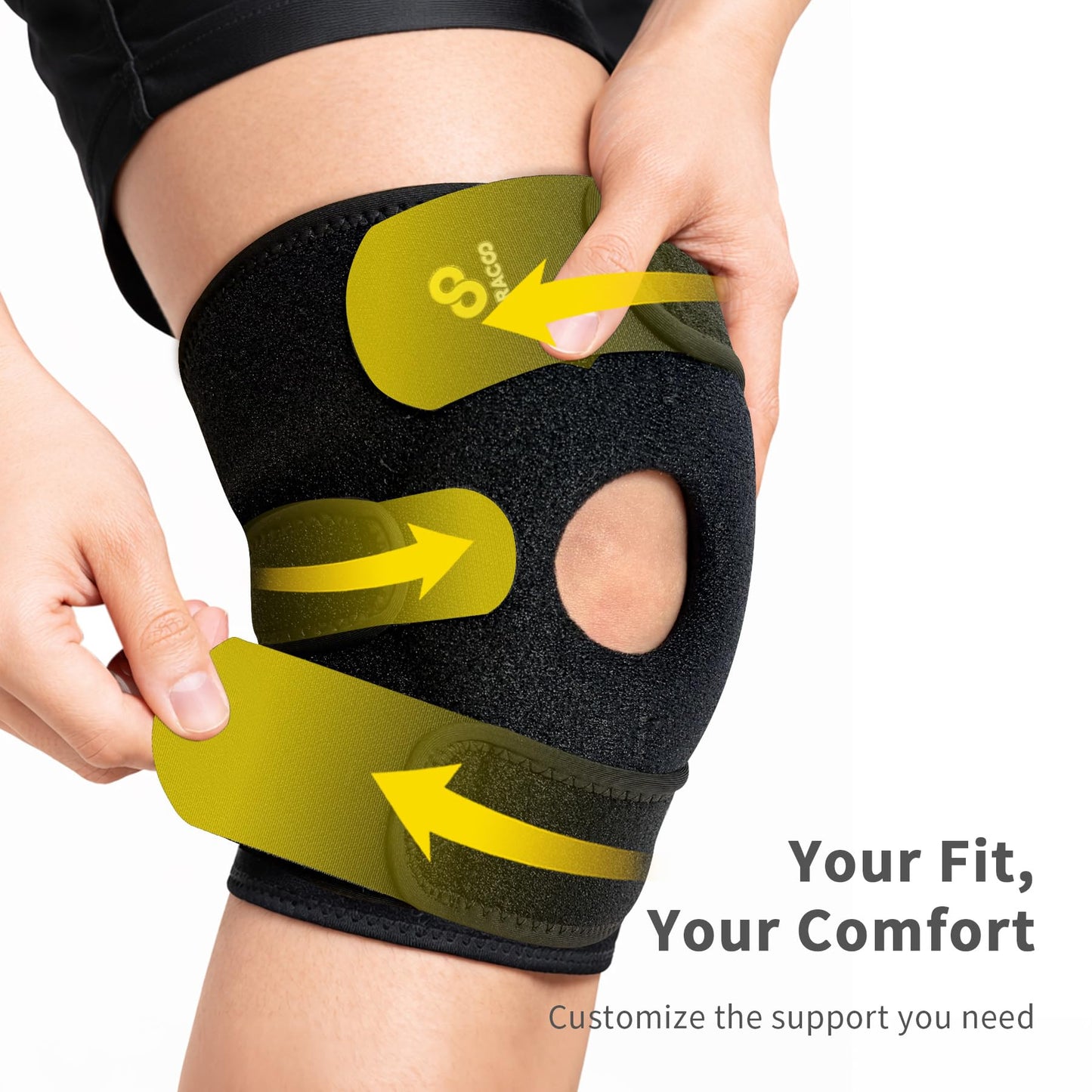 Bracoo Adjustable Compression Knee Patellar Pad Tendon Support Sleeve Brace for Men Women - Arthritis Pain, Injury Recovery, Running, Workout, KS10 (Black)