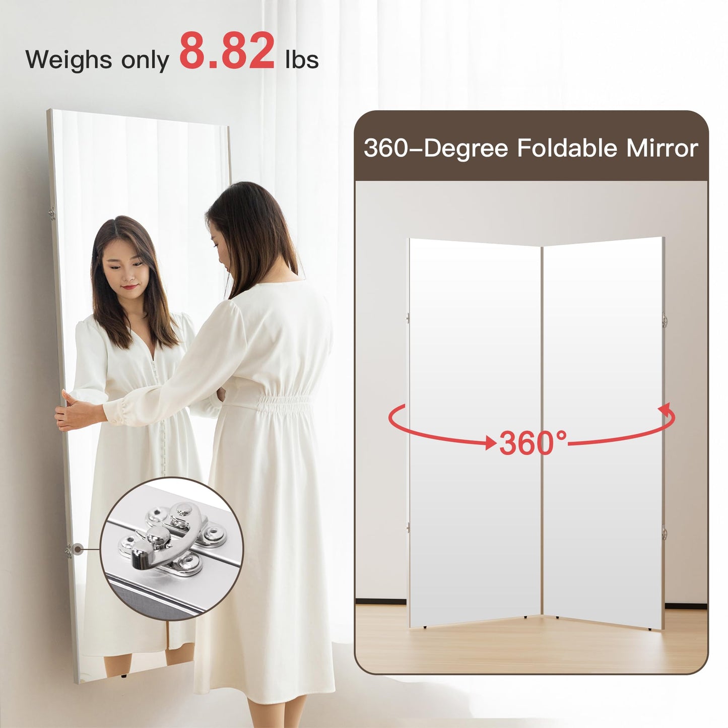 brisafe 71"x 63" Ultra-Light Foldable Floor Mirror with 360° Folding Design, Space-Saving Full-Length Mirror for Home Gym/Yoga/Dance Studio & Commercial Use, 60% Insurance Savings, Silver