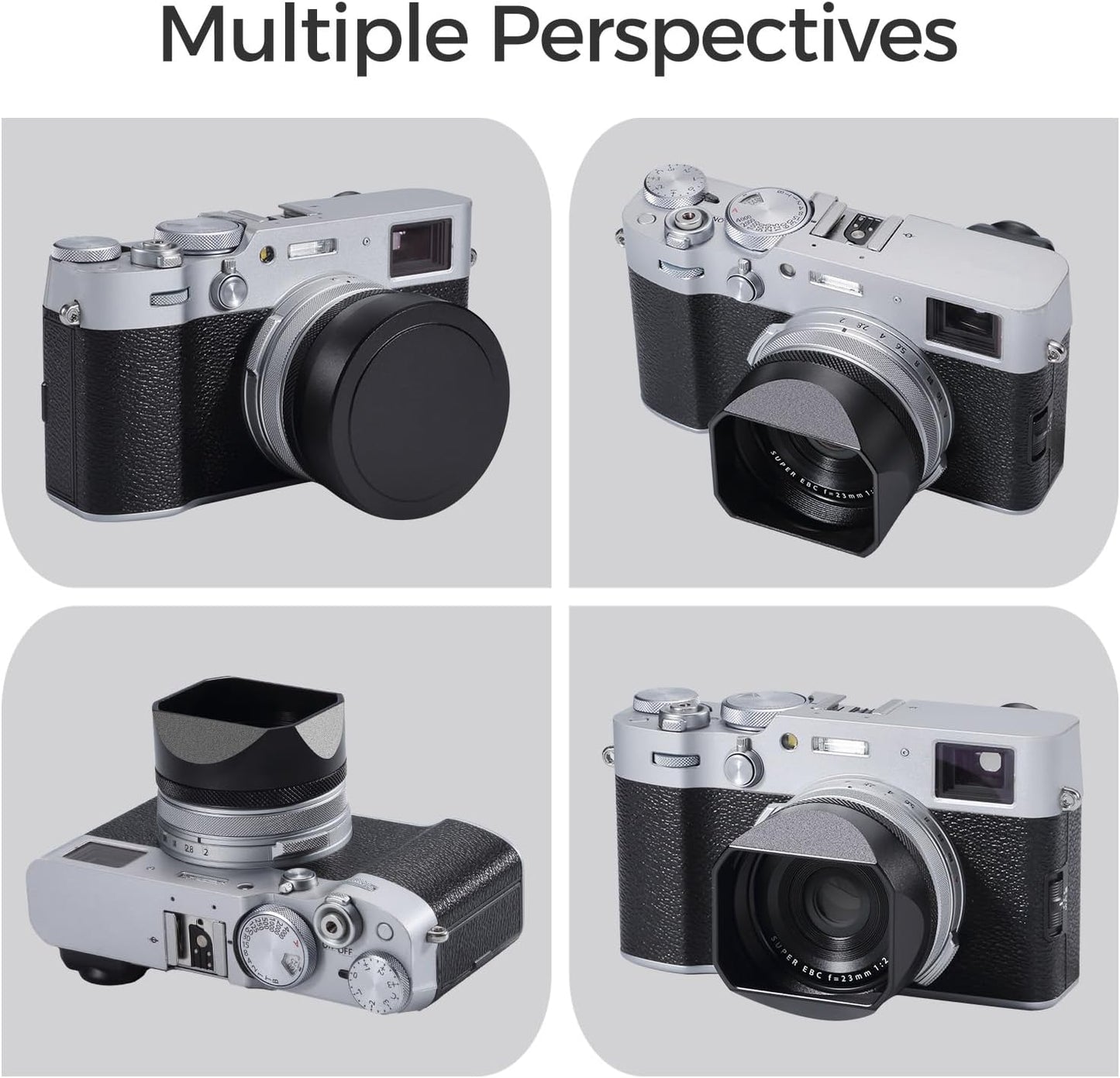 49mm X100V/X100VI Metal Square Lens Hood (with Cover) with UV Filter Adapter Ring Compatible with for Fujifilm