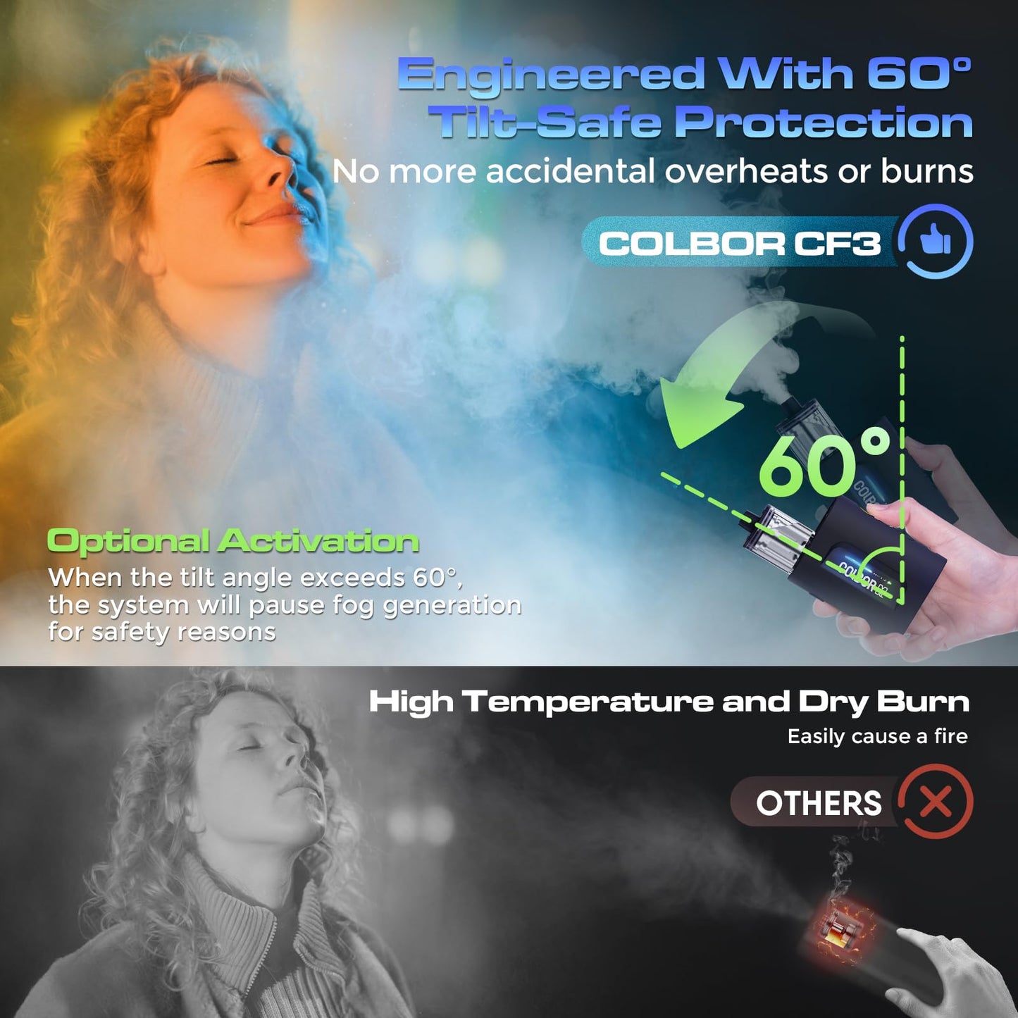 COLBOR CF3 Portable Fog Machine, Mini Handheld Smoke Machine for Photography with Remote Control, Small Fogger Haze Maker with 60° Tilt-Protection for Indoor Outdoor Christmas Party Cosplay
