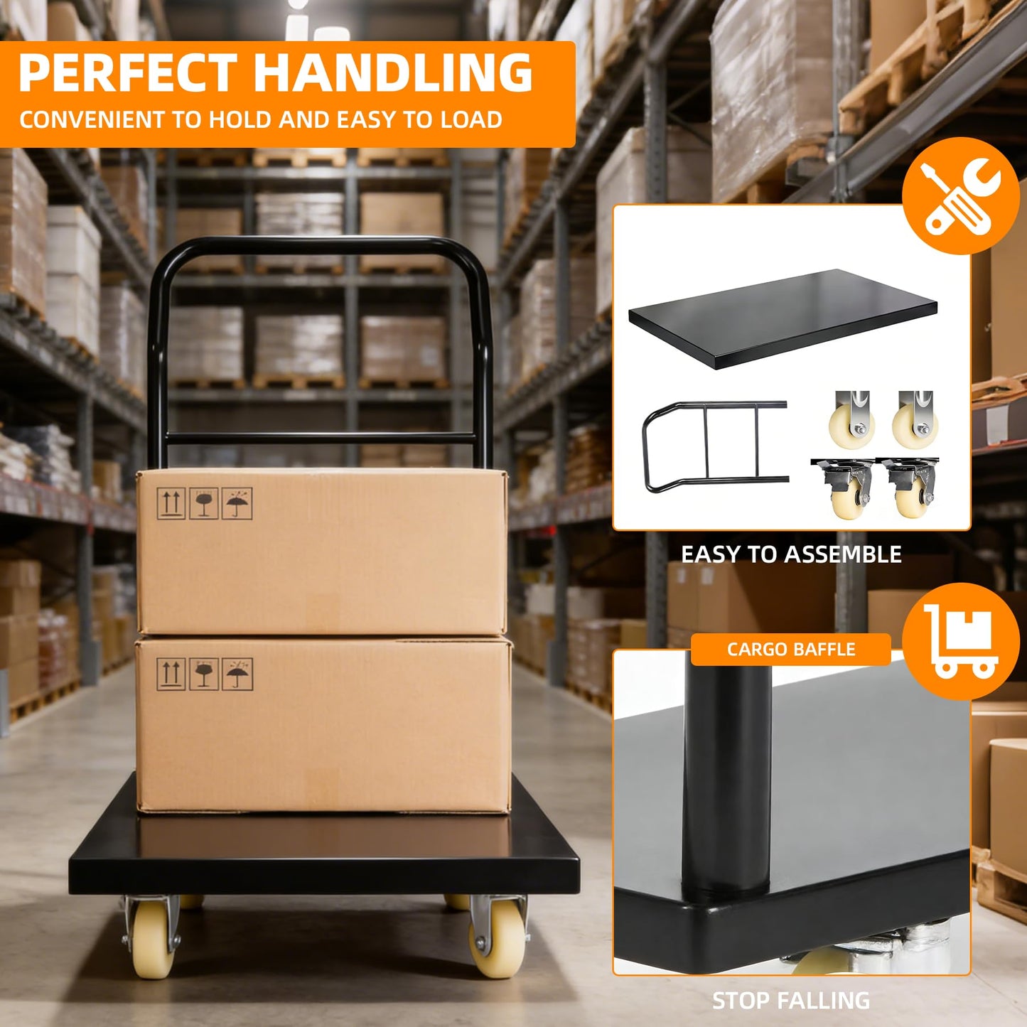 Heavy Duty Platform Truck Moving Flatbed Cart 36” x 24”Push Dolly, 2200 lbs Capacity Steel Flatbed Cart, Flat cart with Wheels and Handle, for Luggage Moving, Shopping Groceries, Garage, Warehouse