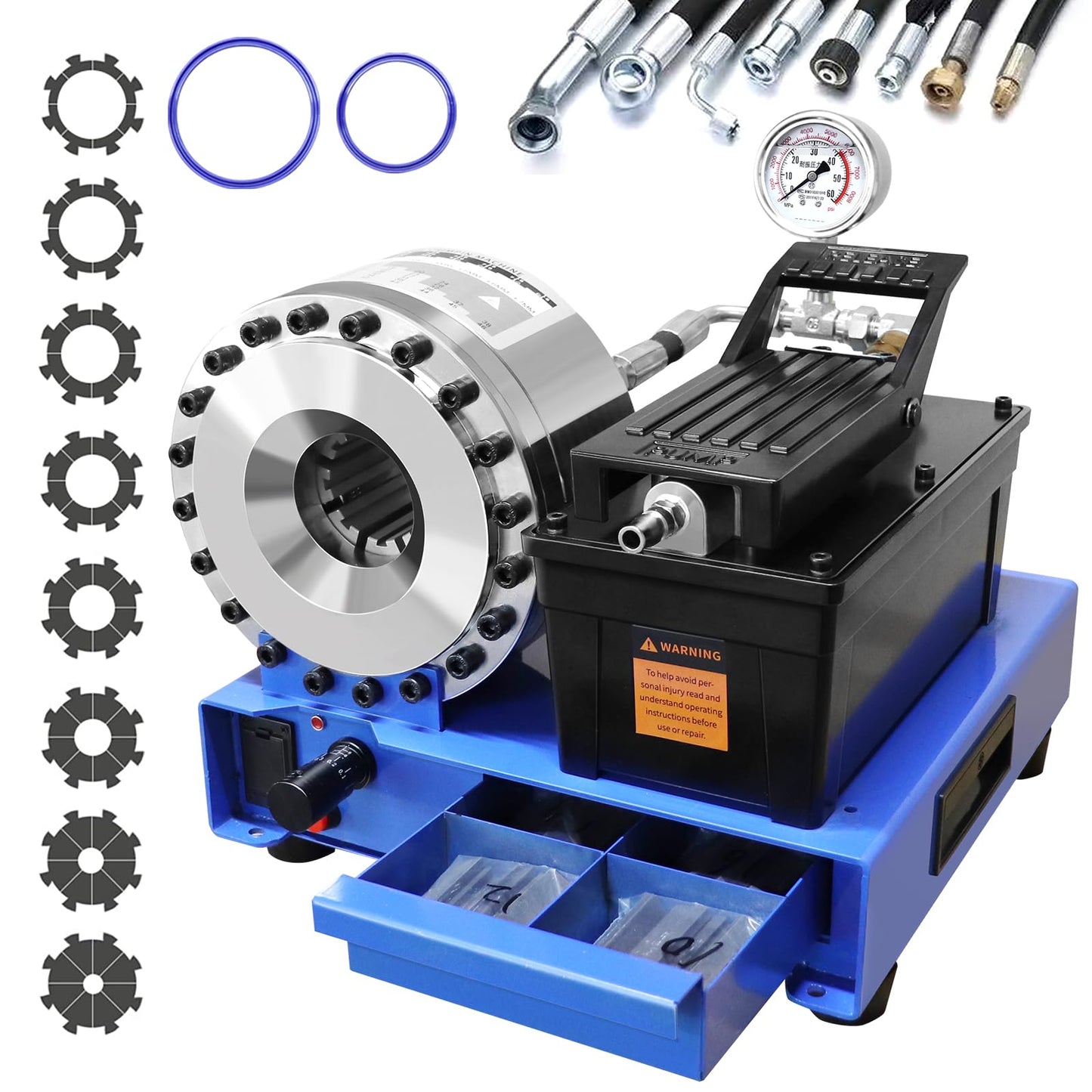 LABFENG Pneumatic Hydraulic Crimper with 8 Dies, 40MPa High Pressure, for Hose and Pipe Assembly,0.24"-1" Crimp Range