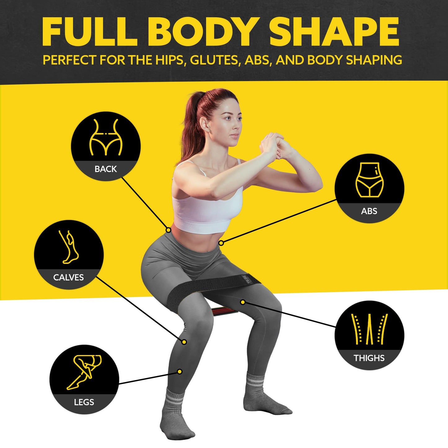 Tribe Lifting Resistance Bands for Working Out - 3 Pack Fabric Workout Bands for Women and Men - Booty Bands for Legs and Glute - Non Slip Exercise Bands Set for Squat Hip Thigh (Black)