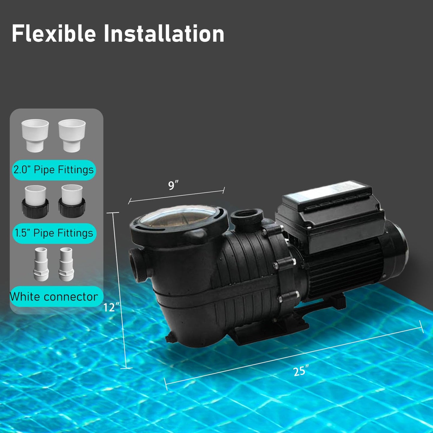 Pool Pump, 1.5HP CEC&DoE-Compliant 230v 5040GPH Variable Speed Energy Efficient Pool Water Filter Pump, In/Above Ground Self-priming with 2" & 1.5" NPT Unions