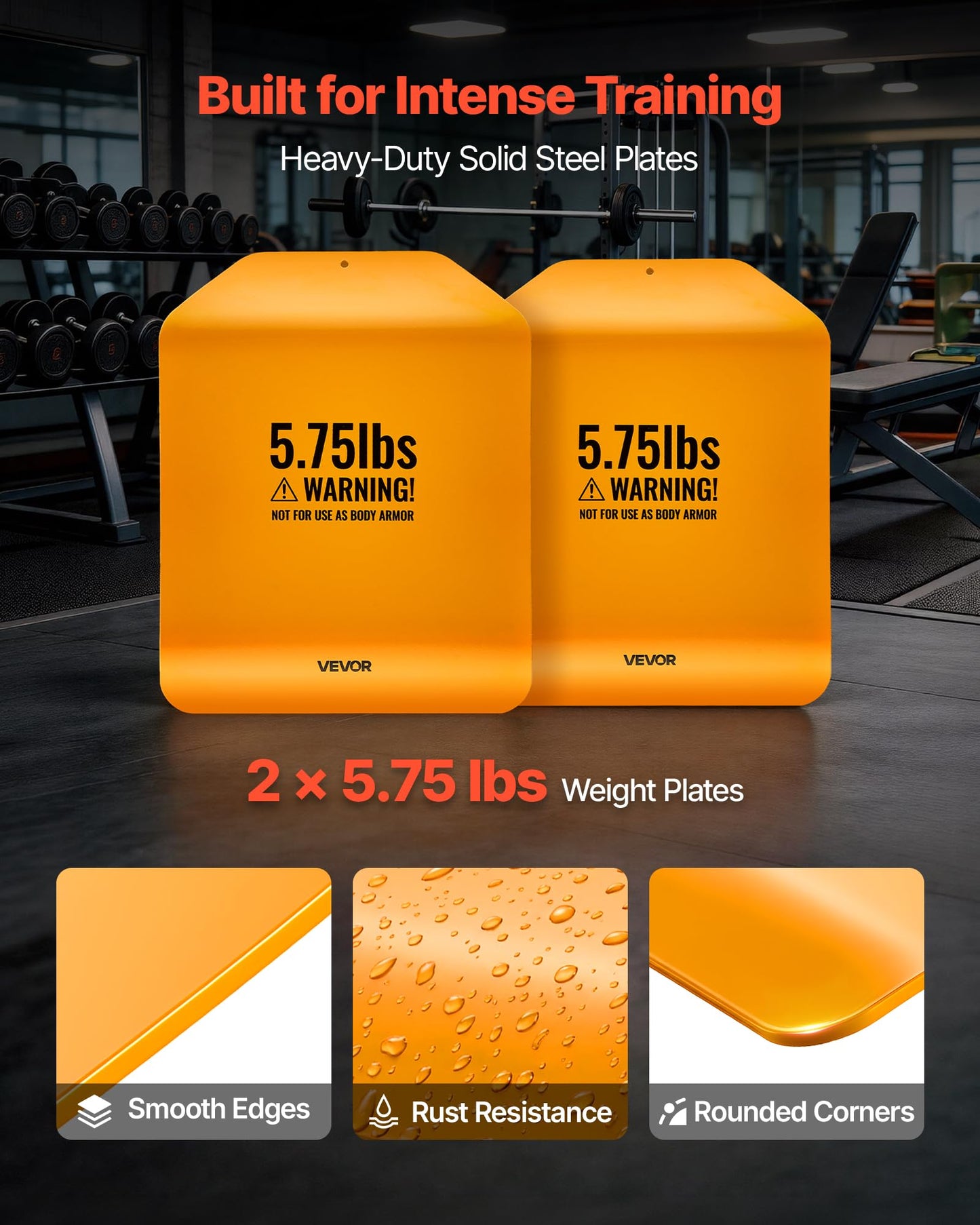 VEVOR Curved Weight Vest Plates, 5.75 LB Pairs, Premium Steel Tactical Weighted Plates for Vest, Ergonomic Design, for Strength Endurance Training, Running, Jogging, Fitness, Heavy Workouts