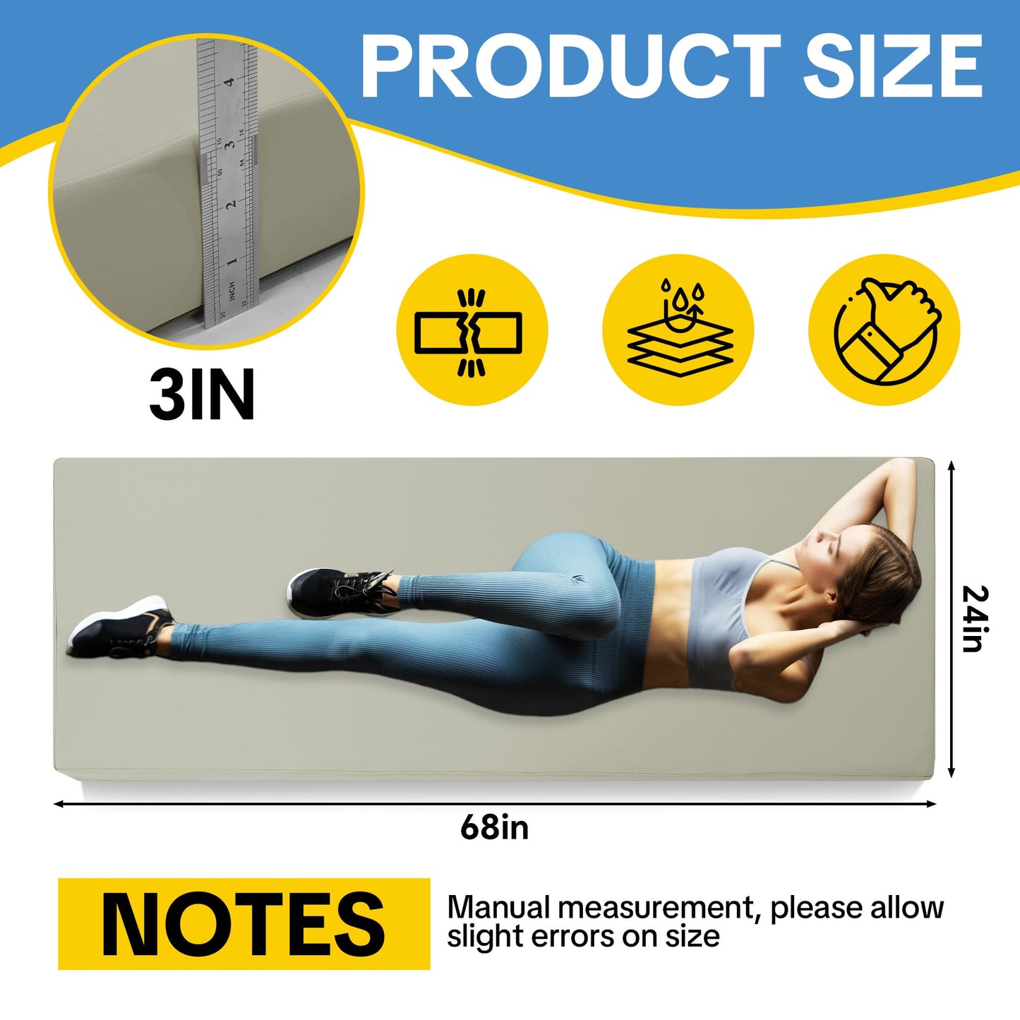 MABOZOO 3-Inch Thick Yoga Mat, 68"x24" Extra Thick PU Leather Exercise Mat, High-Density Foam Gymnastics Cushion for Yoga, Fitness, Pilates, Stretching