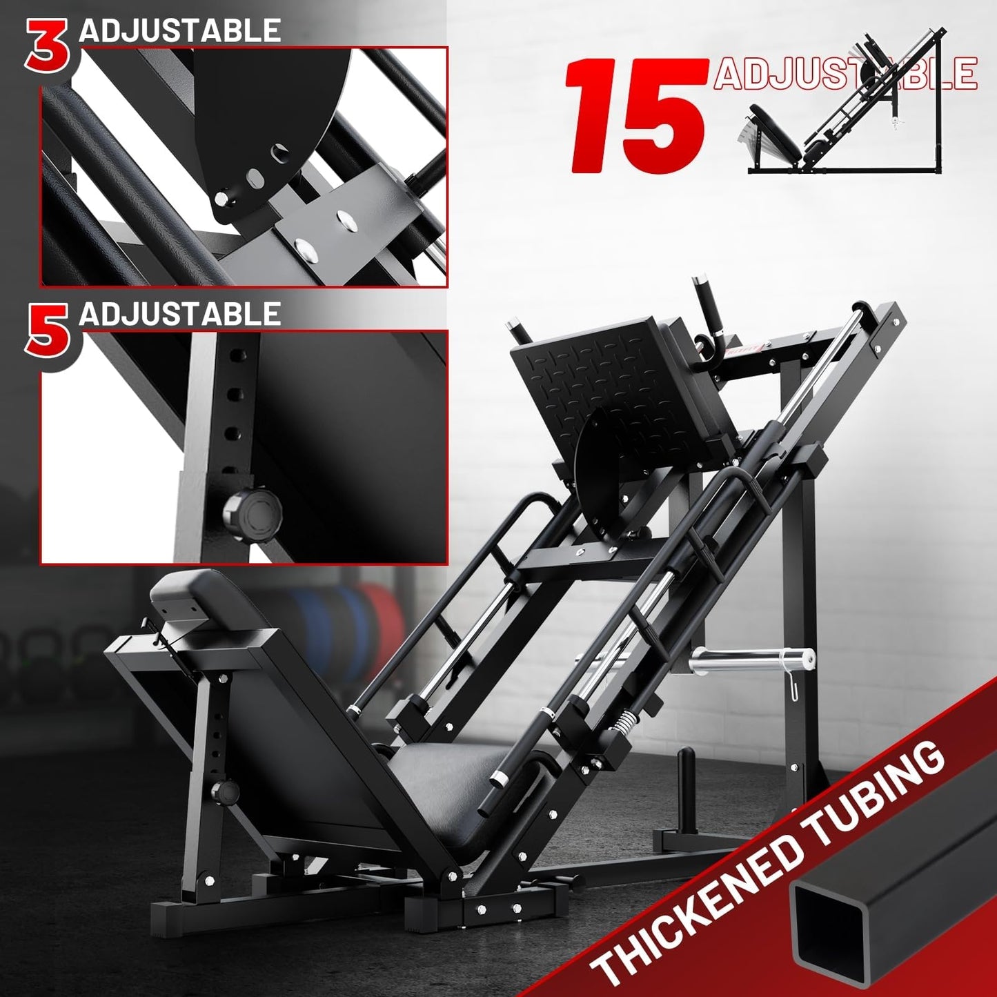 RitFit Leg Press Hack Squat Machine, Professional Adjustable Leg Press Machine for Home Gym with Linear Bearing, Full Lower Body Workout with Weight Storage (Black,with 35lb Rubber Weight Plates)