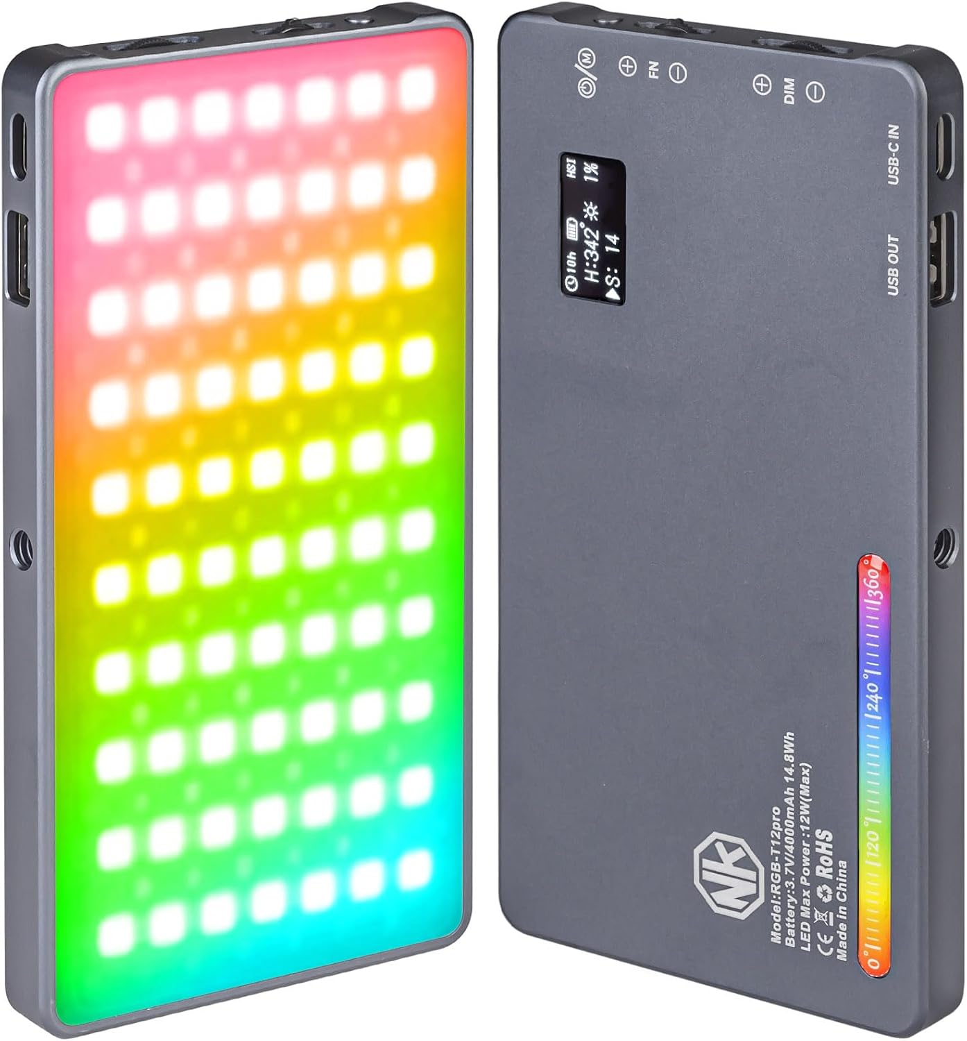 Nagnahz T12 Light,12W 2500-8000K, 4000mAh 21 96+, Pro RGB Video Portable LED Camera Light with Rechargeable Battery