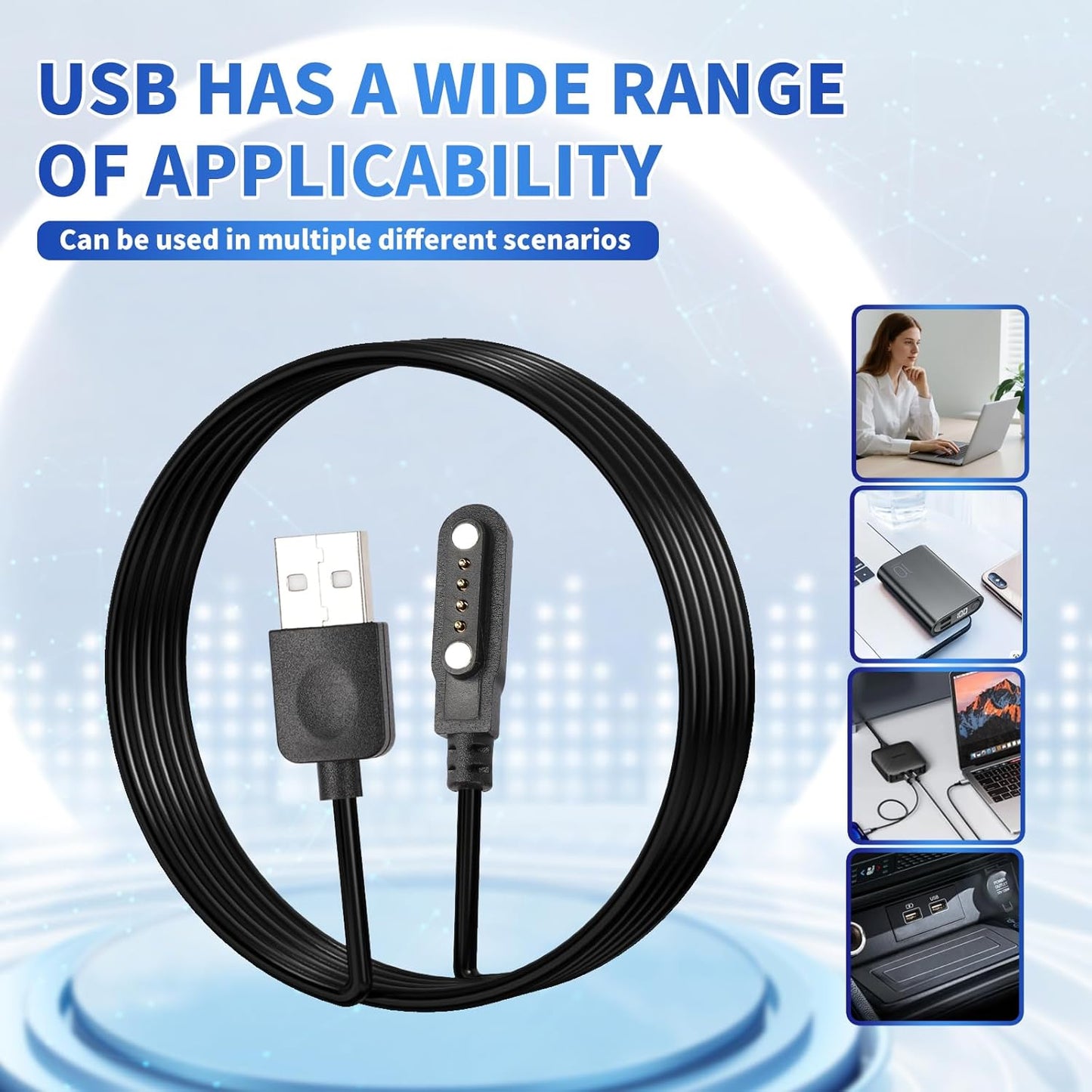 BaiWeiDun 4 7.62 mm Smart Watch Charger Cable, Universal Magnetic SmartWatch Accessories Charger Cable Pin Cord