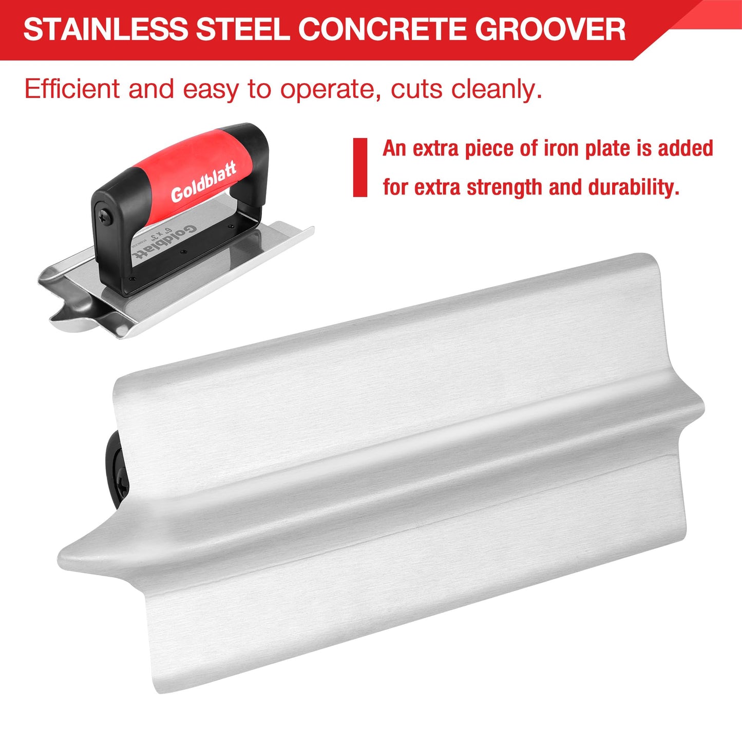 Goldblatt Concrete Tools Include Edger (6" x 3", 1/4"R) and Groover (6" x 3", 1/2"W, 1/2"D), Stainless Steel Concrete Finishing Tools - Masonry Hand Tool Set, Cement Finishing Kit with Soft Grip