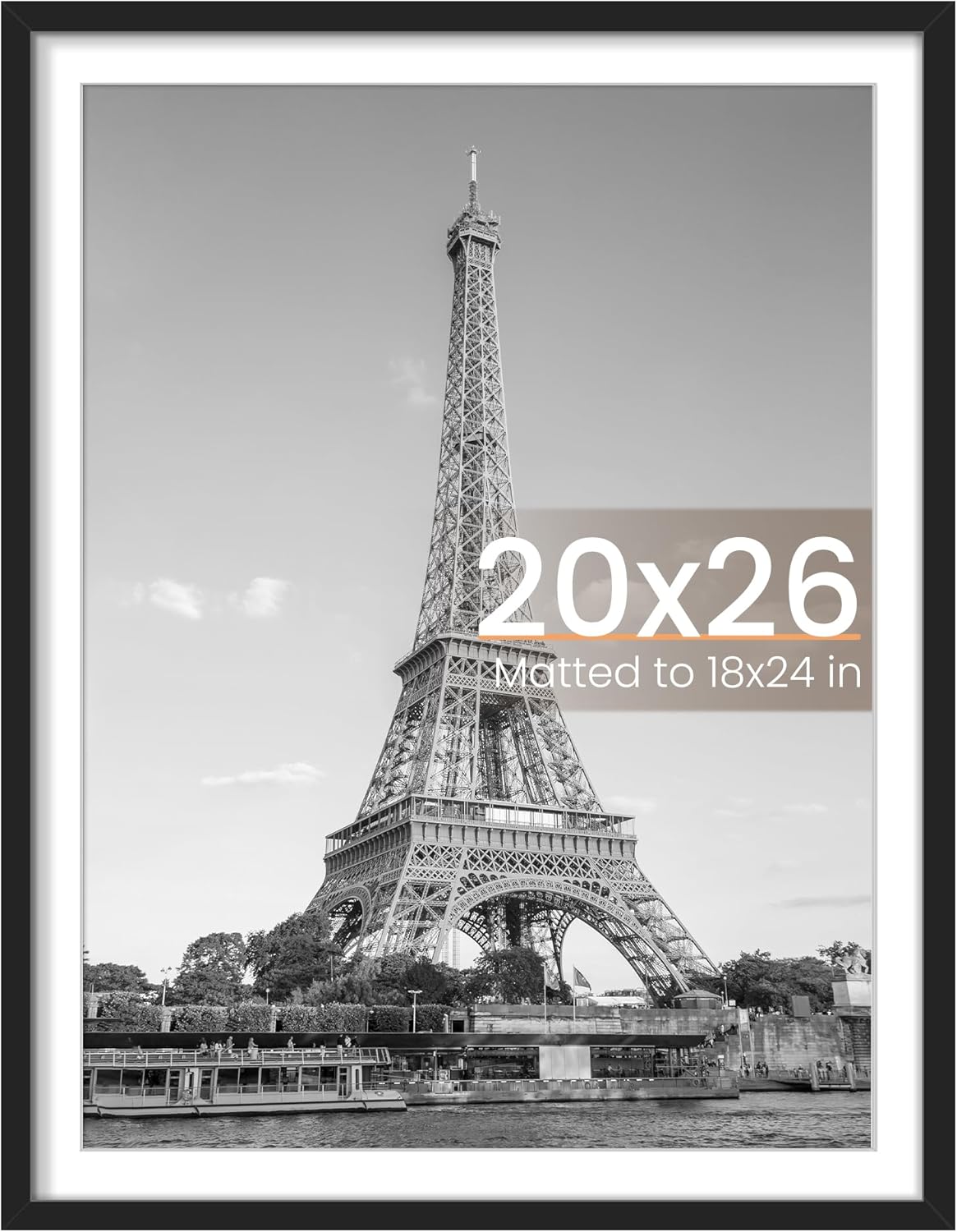 Upsimples 20x26 Picture Frame - Display 18x24 Photos with Mat or 20x26 Without | Black, 1 Pack