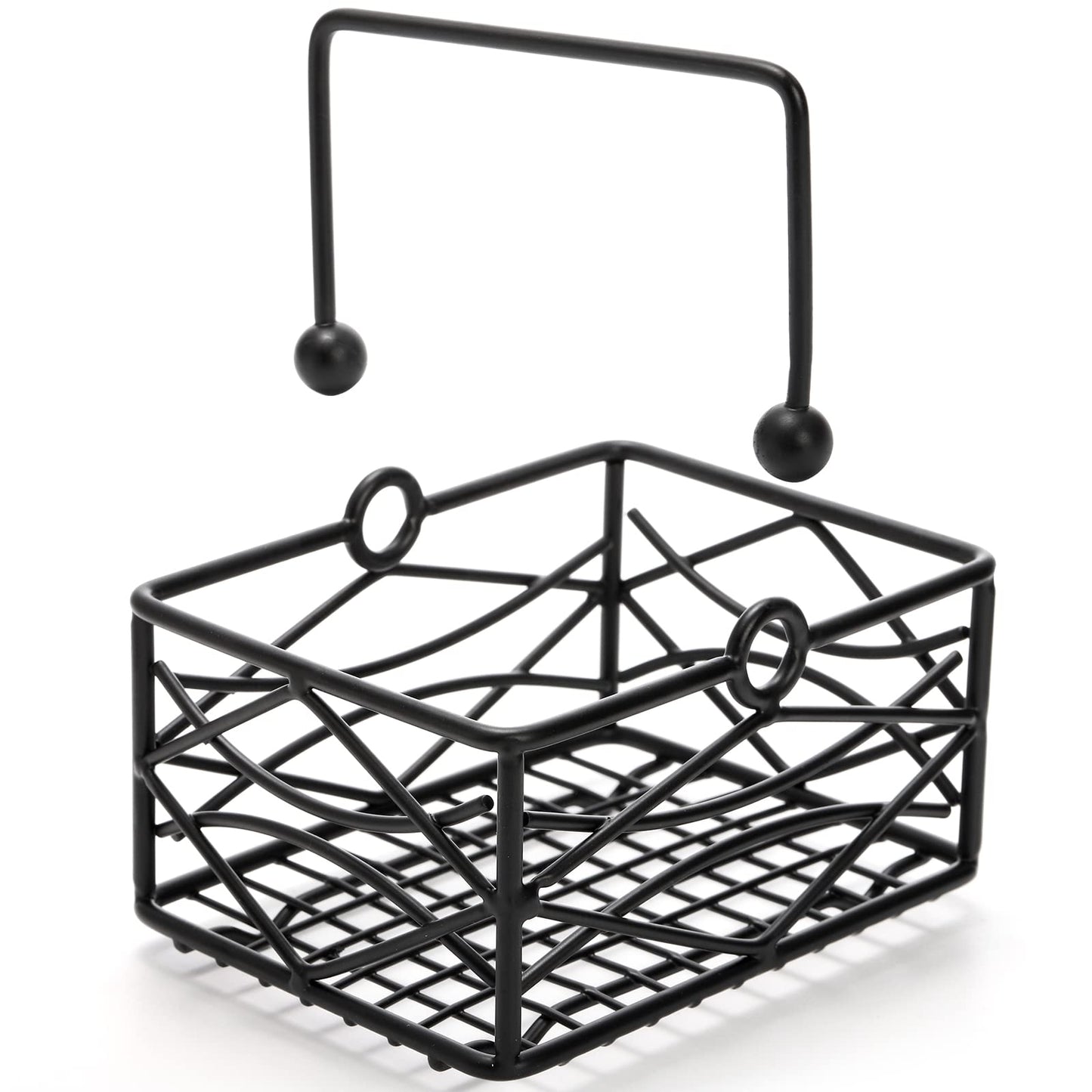 Yarlung 2 Pack Sugar Packet Basket Metal Wire Tea Bag Holder with Removable Stylish Handle, 4.7x3.5x2.5 Inches Coffee Bar Packet Coffee Pod Holder for Coffee Table, Office, Elegant Black