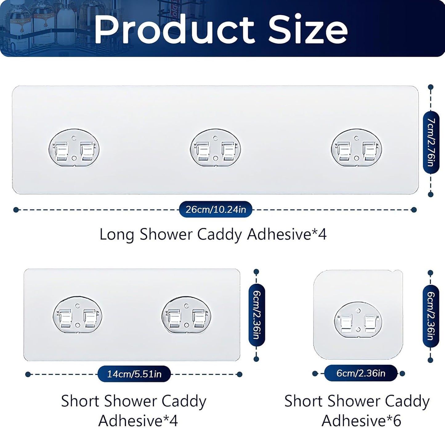Skiennix Shower Caddy Adhesive Hooks - Strong Waterproof Strips for No-Drill Bathroom & Kitchen Storage | 14 Pack
