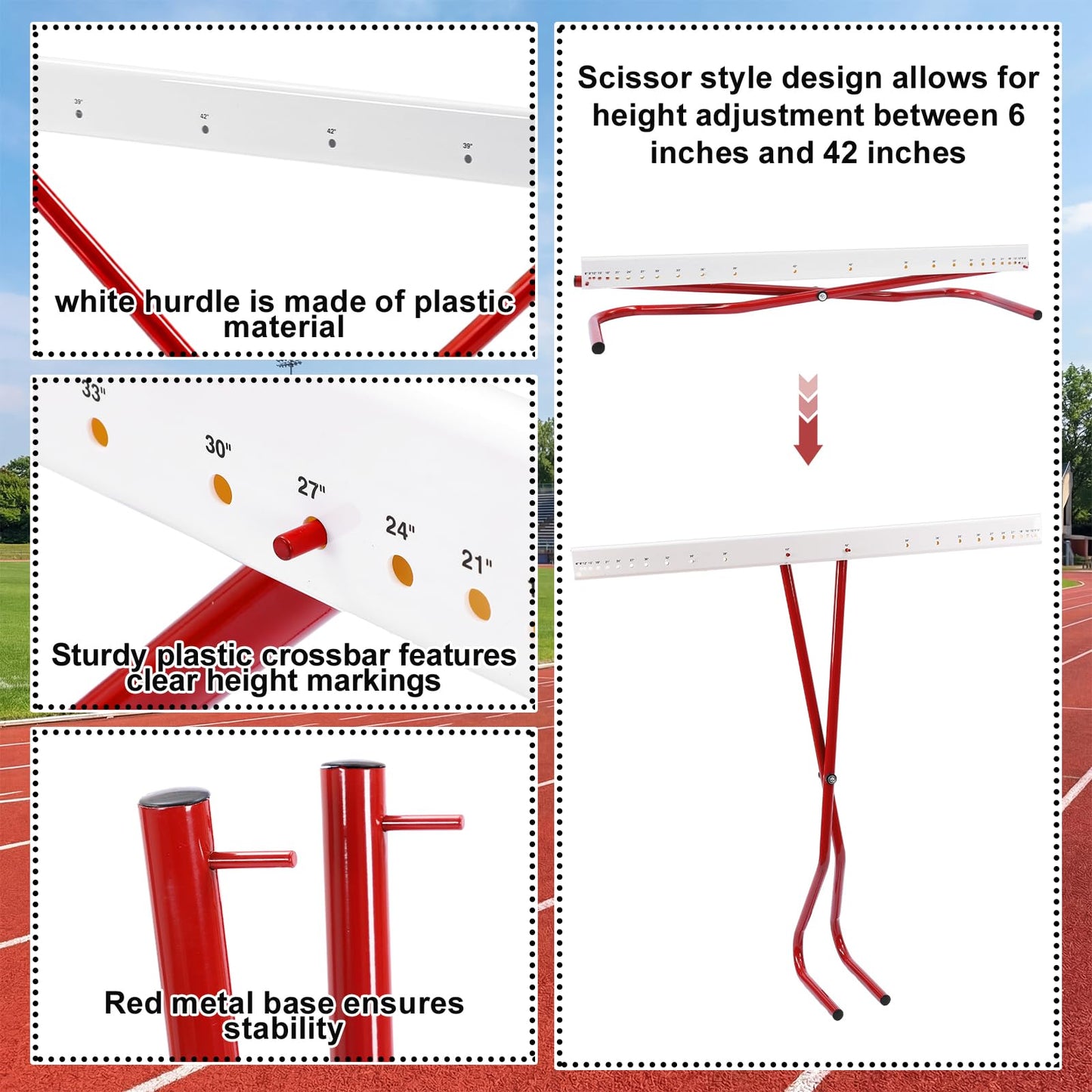 Jenaai 2 Set Adjustable Height Hurdles Training Equipment, Sports Track and Field Equipment, Portable Adjustable Hurdles, Practice Training from 6 to 42 Inch, Including Ropes to Secure