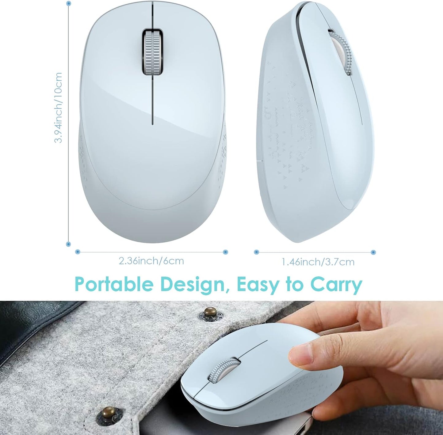 LeadsaiL 2.4GHz 3 1600 Wireless Mouse for Laptop, Silent USB Mouse, Slim Optical Mouse with Buttons, DPI, Works