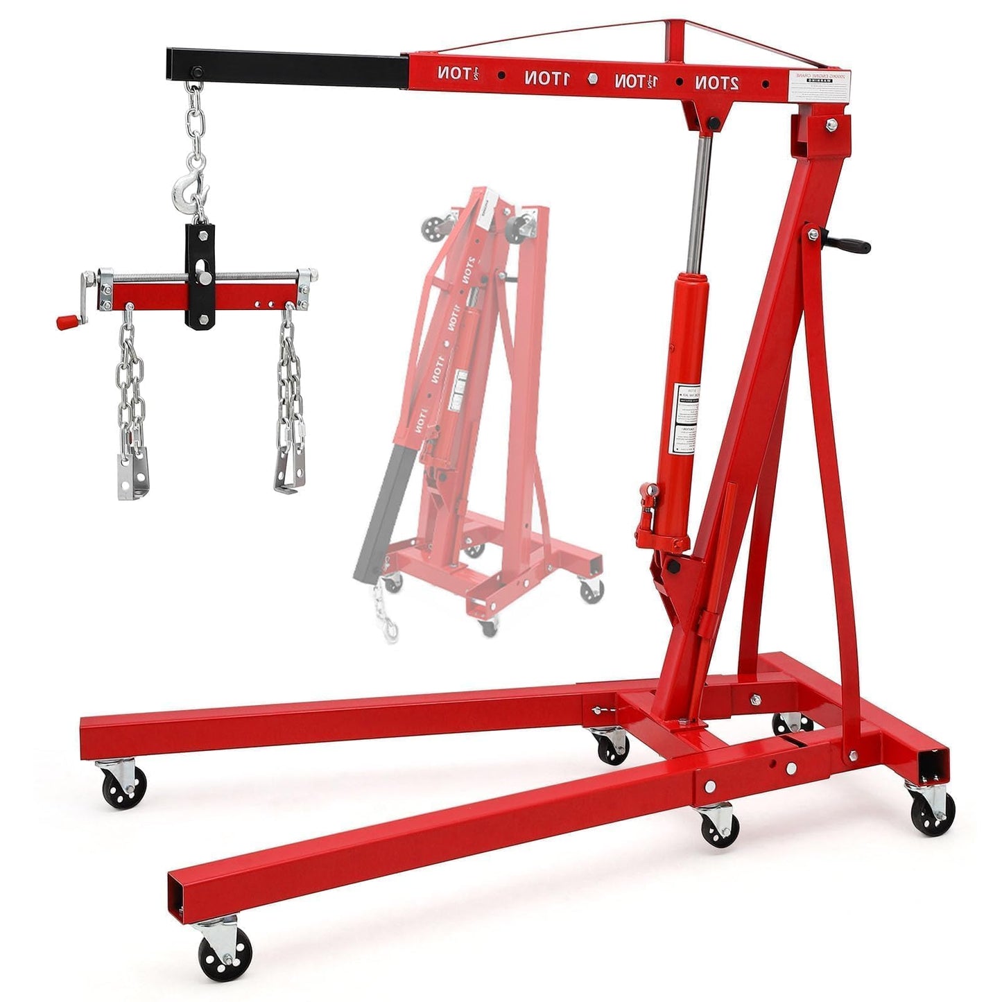 2 Ton Folding Hydraulic Engine Hoist Cherry Picker, 4400 Lbs Capacity, Adjustable Telescoping Boom, Heavy Duty Shop Crane with Load Leveler & 6 Swivel Wheels, for Garage Workshop Warehouse Automotive