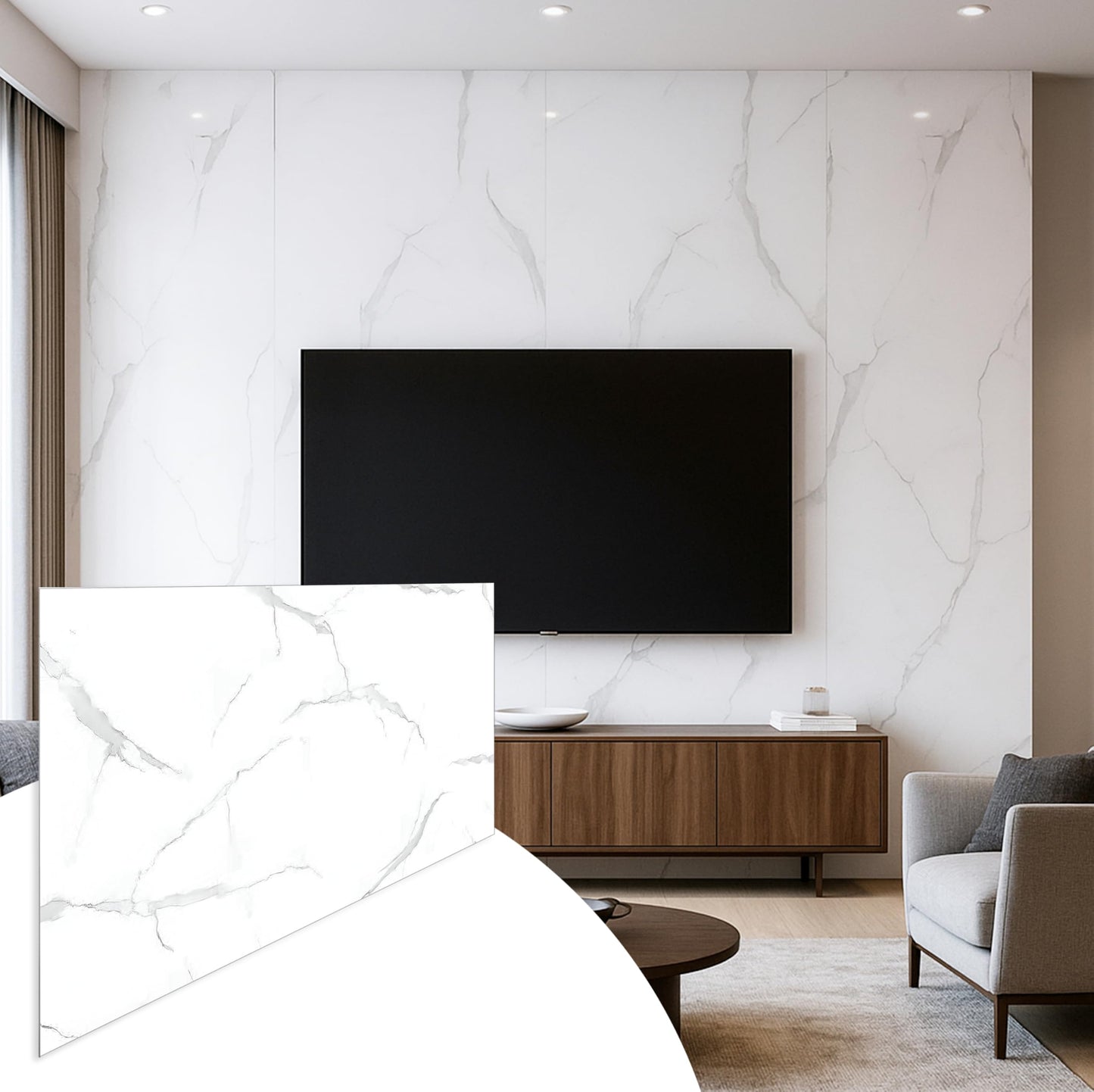 Dundee Deco Faux Marble Wall Panels - 2 ft X 4 ft - Glossy, Waterproof Indoor Wall Cladding - White, Grey Veins - Set of 4 - Covers 31 sq ft