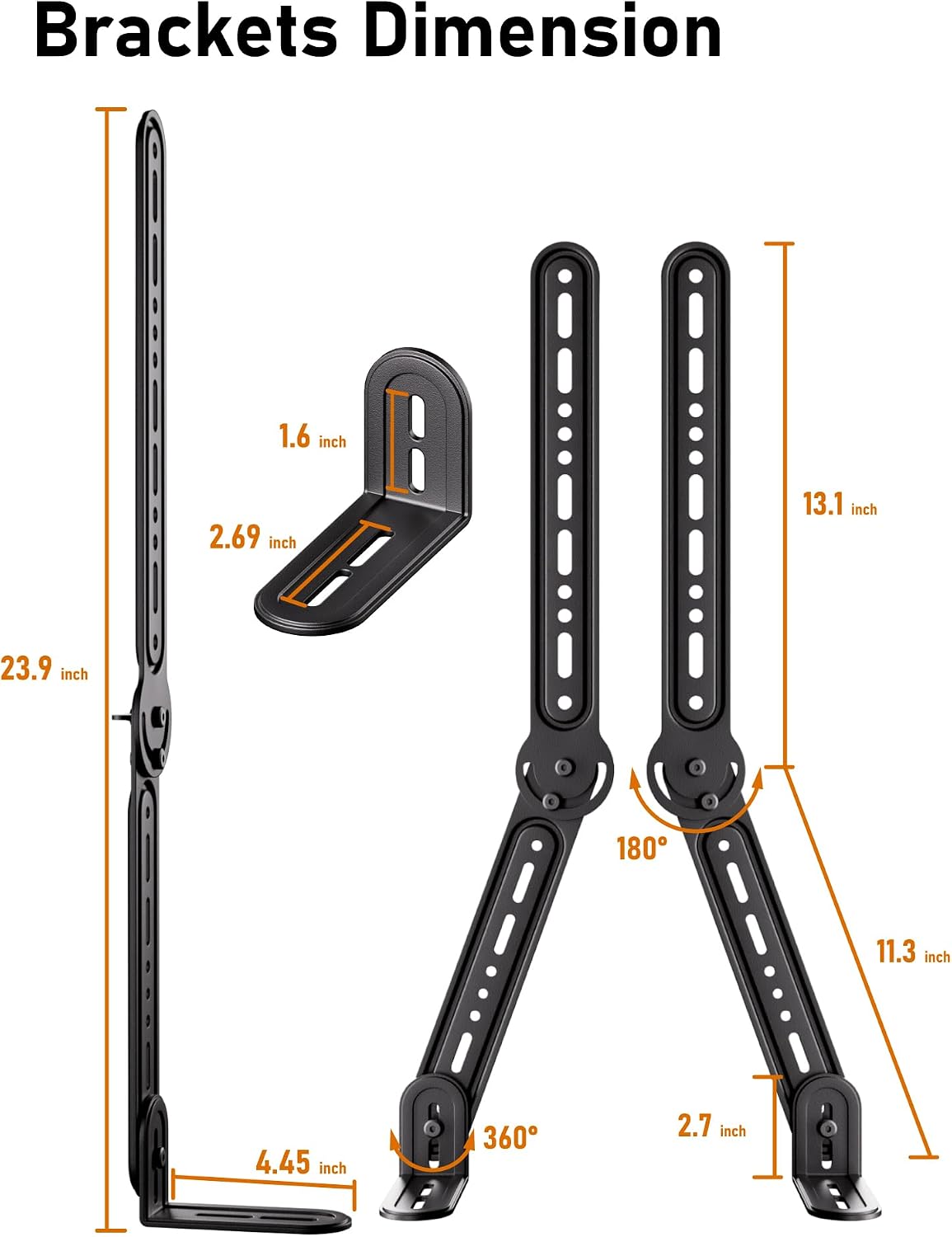 KAMIWI 22 Lbs 180 Soundbar Mounts Under TV, Max Load Sound Bar Mount Bracket Holder with Adjustable Extension Plates