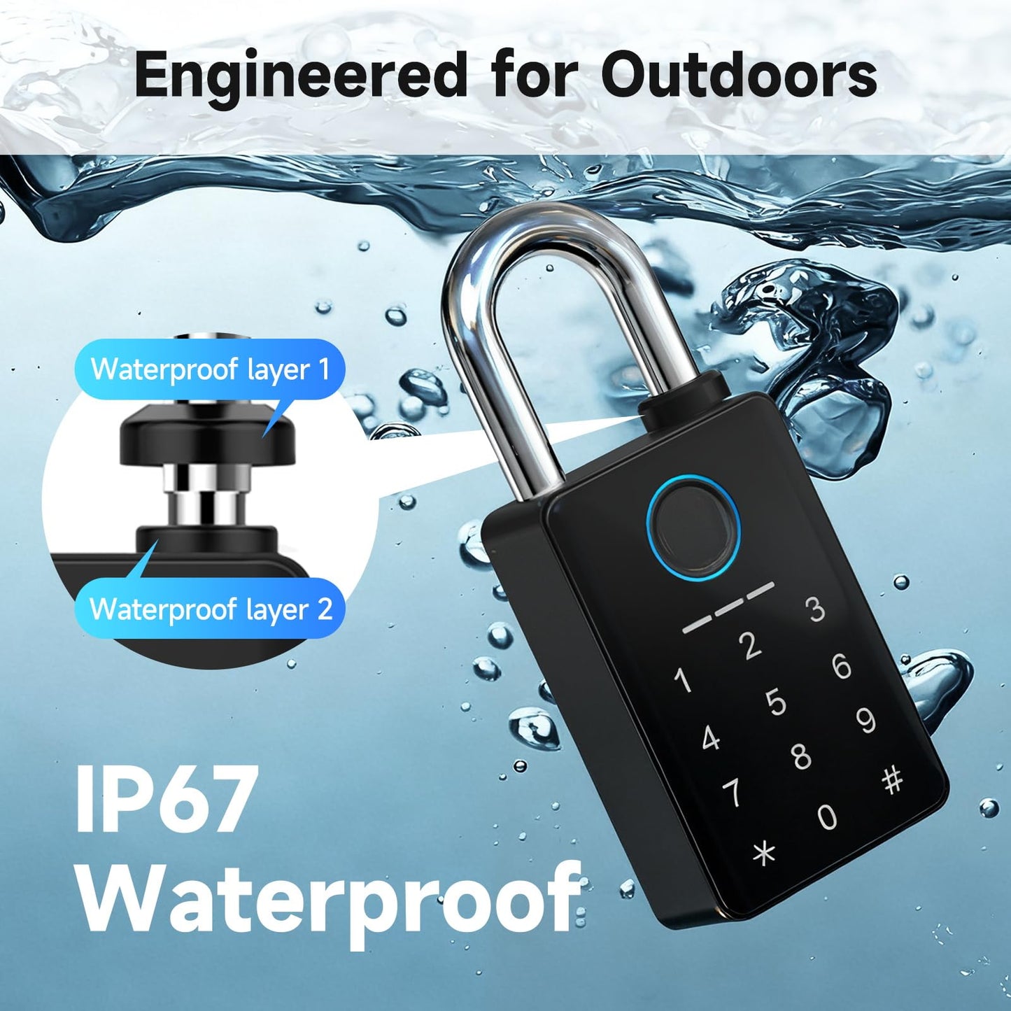 Aurosmart Heavy Duty Fingerprint Padlock with Key, Smart Gate Lock with Keypad, Keyless Entry Digital Combination Lock for Outdoor Fence, Gate, Shed, Storage Unit, Pool, Locker, Tuya App