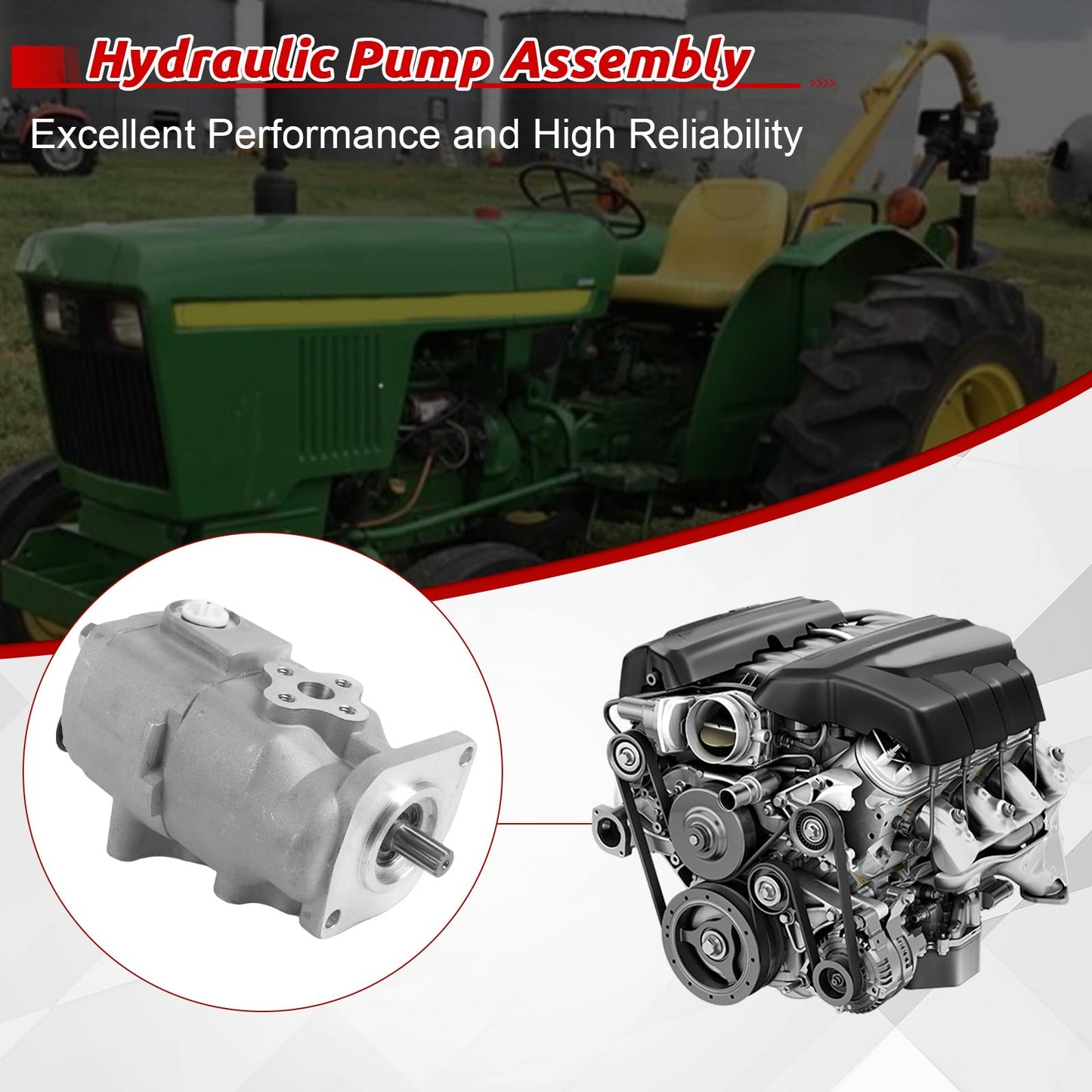 Worldthump Hydraulic Pump, TA020-36400 TA02036400 Replacement for Kubota Tractor L2900DT L3010DT L3300DT L3410DT Tractor Accessory