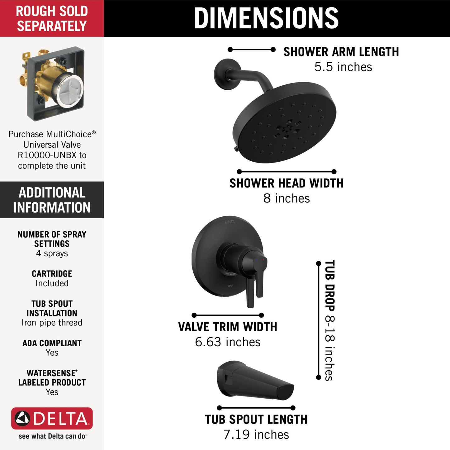 Delta Faucet T17T471-BL Galeon Tub/Shower, Matte Black