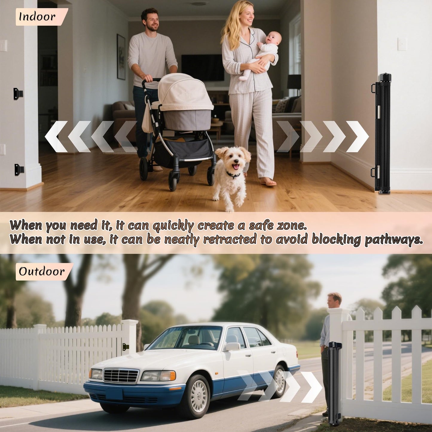 Miumoon 200 inch Retractable Baby Gates 42 inch Tall, Retractable Gate with Reinforced Strip Design to Prevent Crawling Through, 16 FT Outdoor Retractable Gates, Extra Wide Retractable Gate for Garage