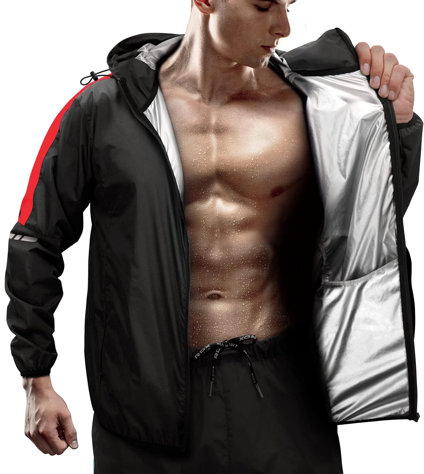 RDX Sauna Suit Weight Loss, REACH OEKO TEX 100 CERTIFIED, Sweat Jacket with Hood, Body Slimming Fitness Workout Men Women