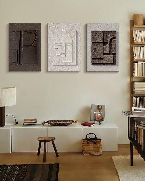 Azartslr Abstract Textured Wall Art - Modern Black & White Sandstone Decor | 3-Piece Geometric Set for Living Room & Bedroom
