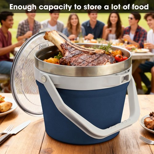COKTIK 7L Insulated Ice Bucket with Lid，Double Wall Vacuum Stainless Steel Beverage Bucket Keeps Frozen Longer，Holds 6 Longnecks or 3 Bottles of Wine，for Cocktail, Champagne, (Navy,1 Pack)