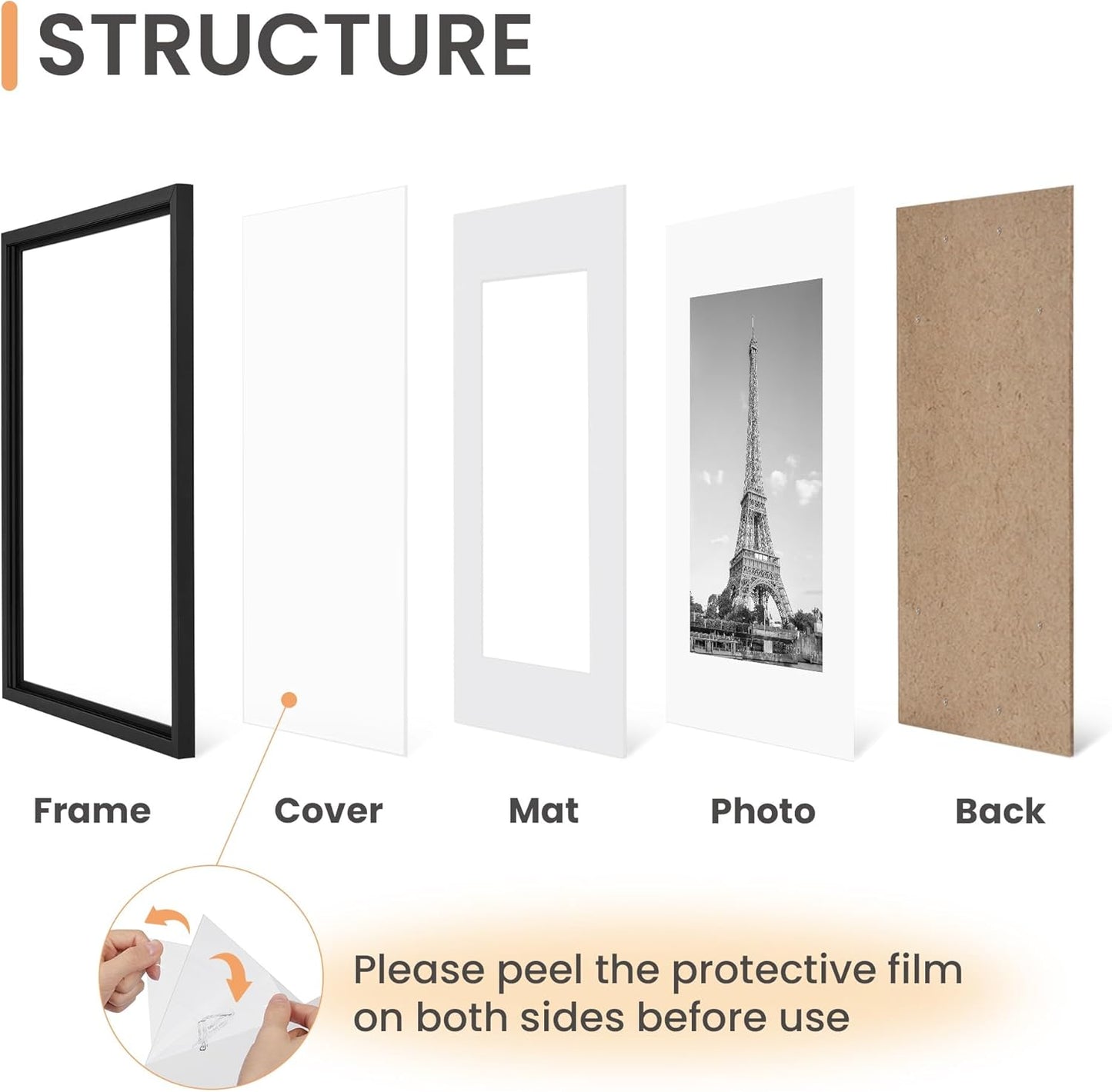 Upsimples 20x30 Picture Frame Set of 5 - Versatile Black Frames for 16x24 or 20x30 Photos