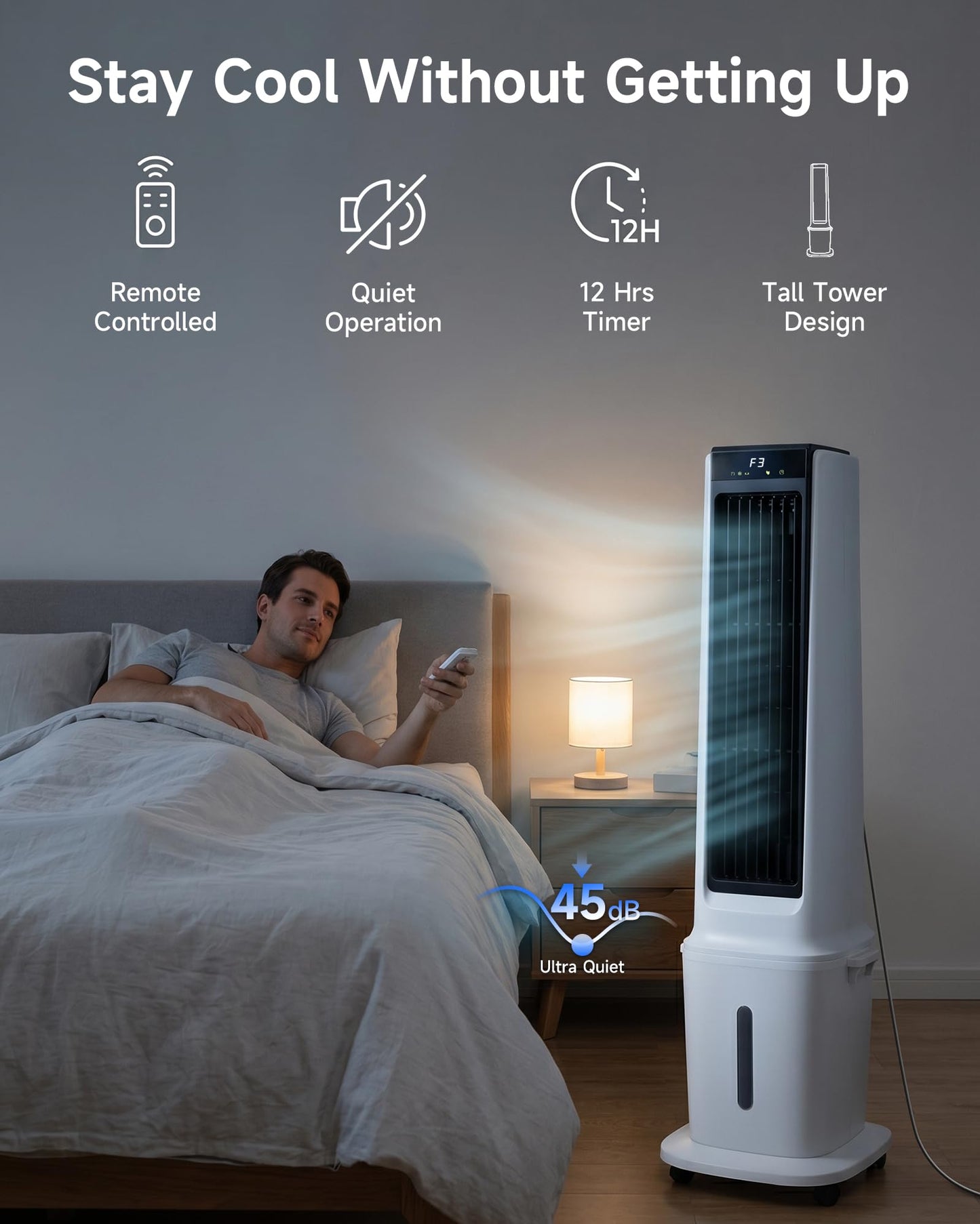 Air Choice Swamp Cooler, 46" Tower Cooling Fans that Blow Cold Air, 4.5Gal Removable Water Tank, 4 Ice Packs, 60° Oscillation, 3 Speeds, 12H Timer, Portable Evaporative Air Cooler for Bedroom Office