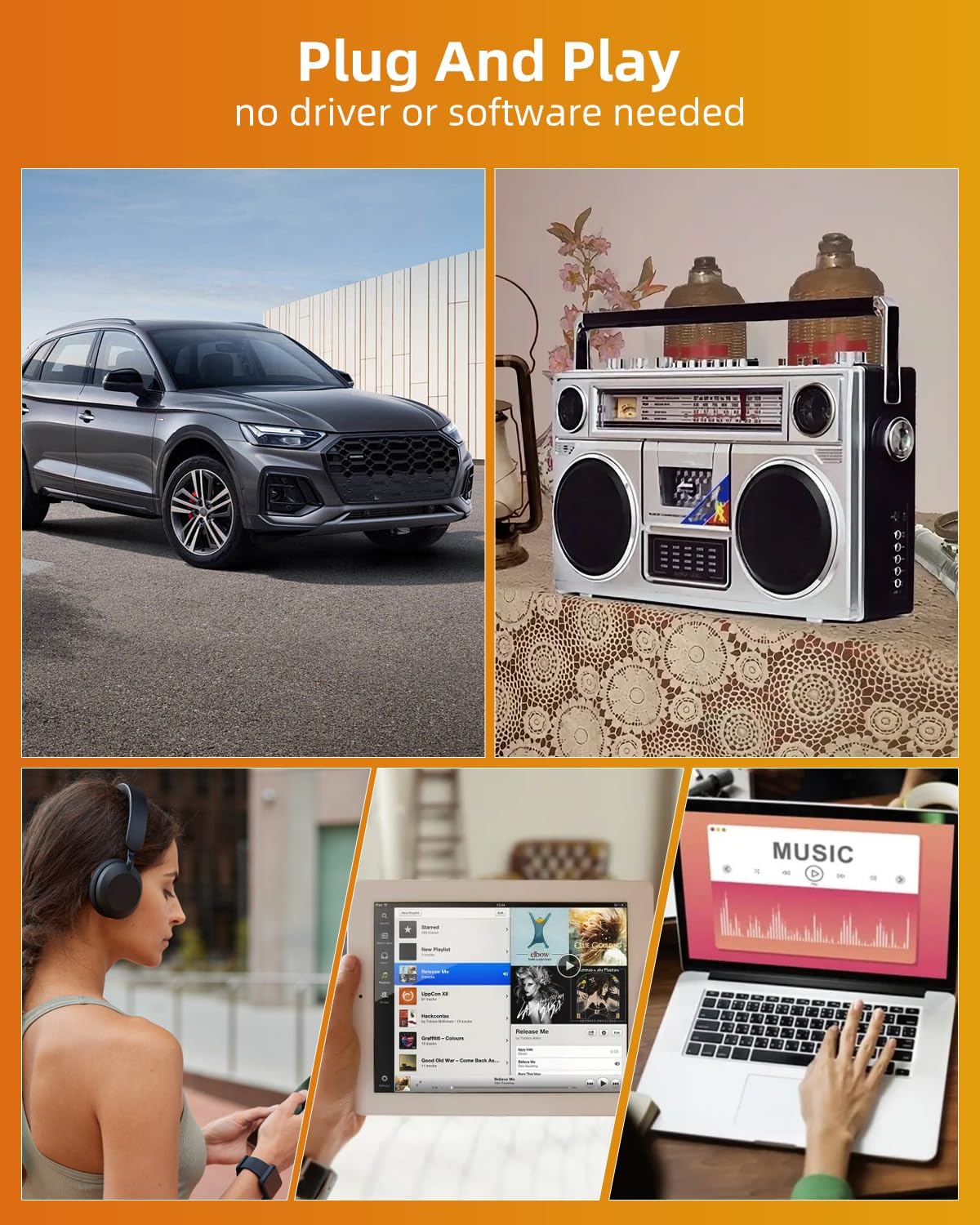 Mimlevey 5.1 Cassette Cassette Cassette MP3, Car Audio Bluetooth Receiver, Bluetooth Adapter for Car Tape Player