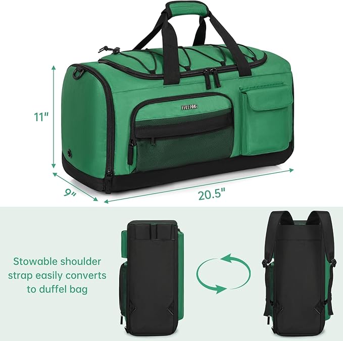 Gym Bag for Women & Men, Sports Travel Duffle Bag with Shoe Compartment, Anti-Theft Carry On Weekender Bag, Water Resistant Overnight Backpack for Airplane, Gym, Travel (Green)