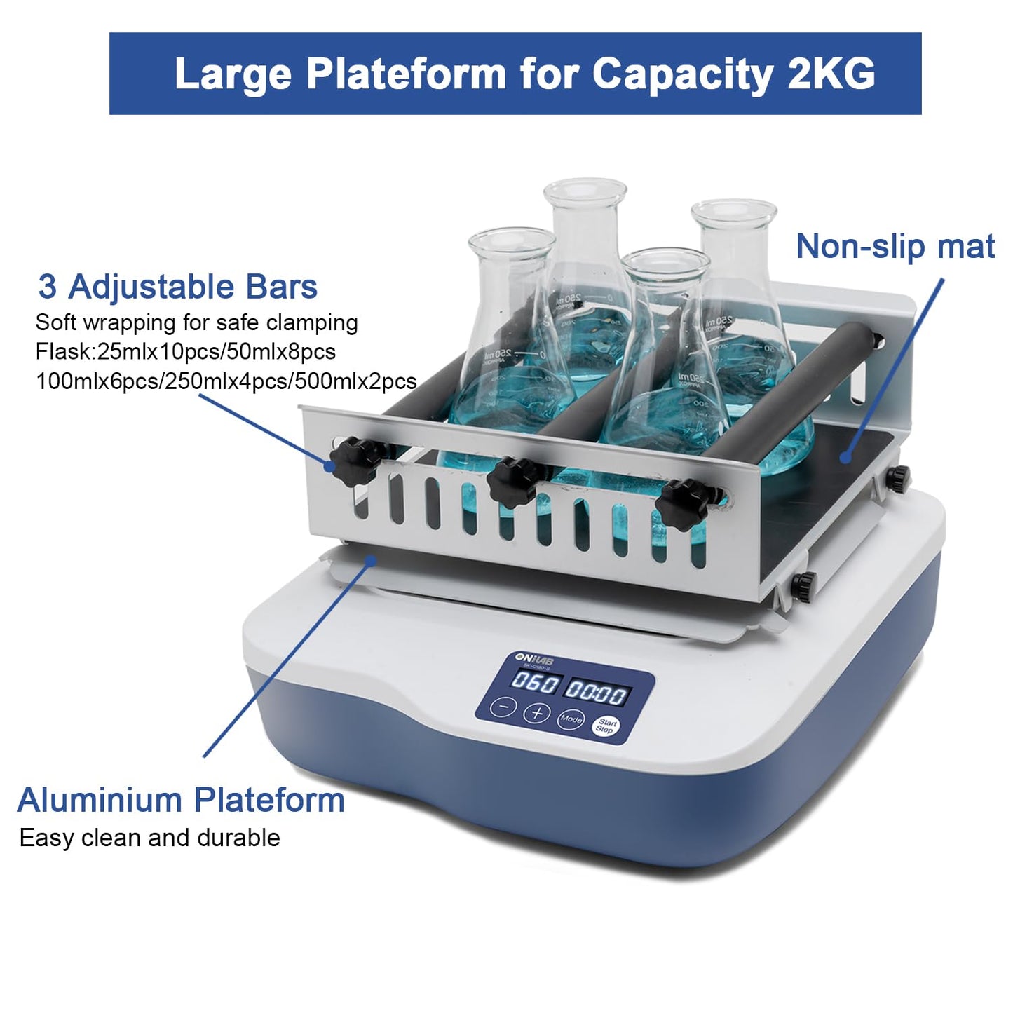 ONiLAB Digital Orbital Shaker 40-200RPM, Replaceable Workplate 9.85"x9.65" Capacity 2KGS, Orbital Rotator Shaker with Continuous Mode or Timer Mode(1min-99h59min), Labs and Classrooms