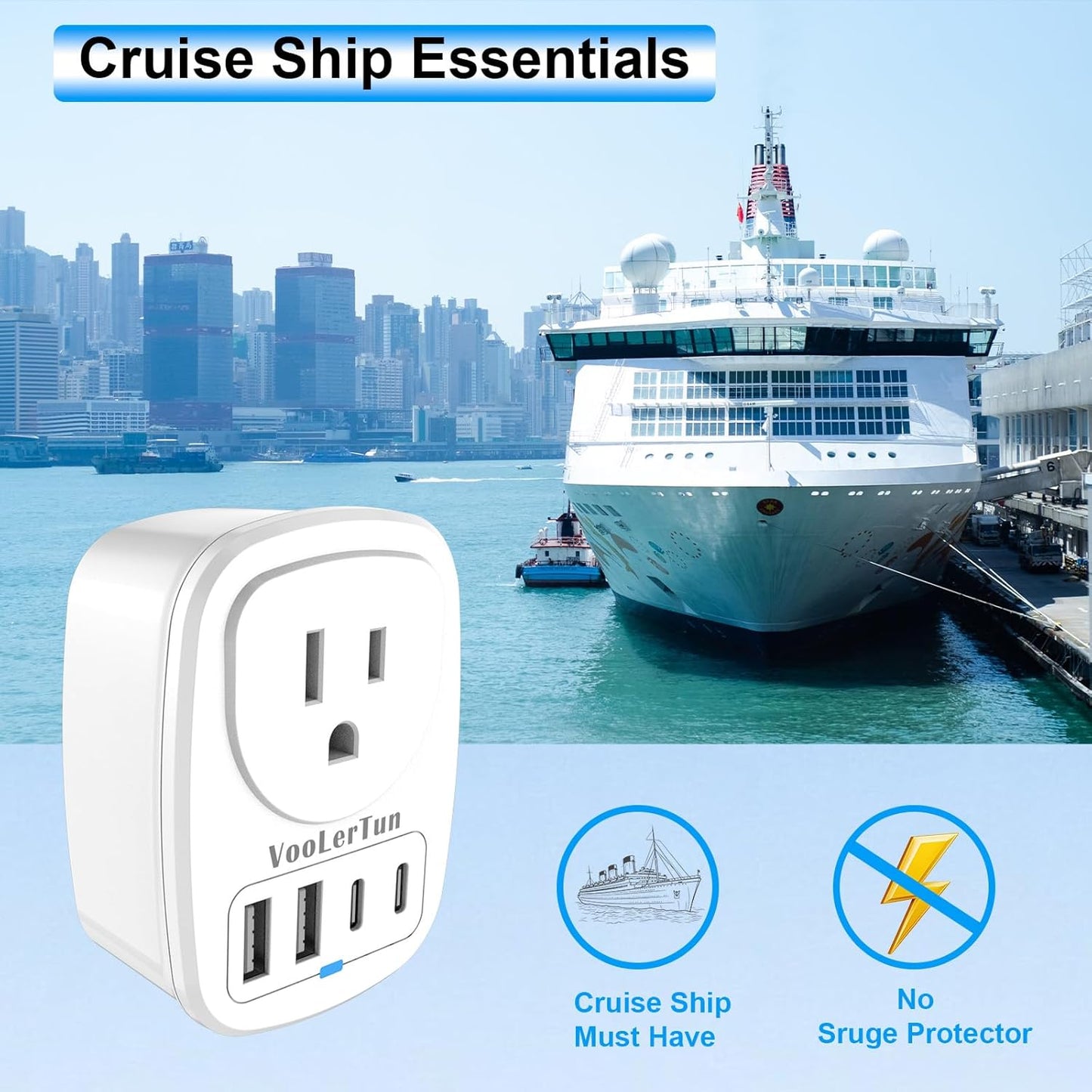 VooLerTun 2 Pack Outlet with USB Ports Cruise Approved Power Strip Wall Outlet Extender Splitter, USB Outlet Plug