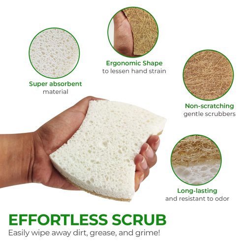 AIRNEX Natural Kitchen Sponges (12 Pack) - Biodegradable Cellulose & Coconut Scrubber Dish Sponge for Kitchen - Eco-Friendly, Non Scratch, Compostable, Non Toxic Natural Sponges for Dishes