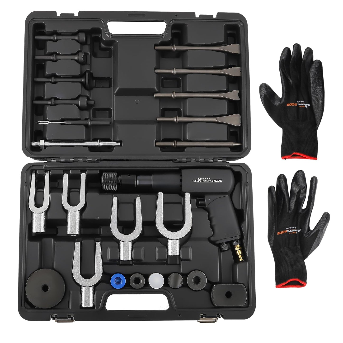 maXpeedingrods Air Hammer Kit, 25 PCS Multi-functional Pneumatic Hammer Piece Chisel Set, 2100 BPM Ball Joint Separator Set, Air hammer Bits, Quick Change Retainer Air Hammer with Shovel Heads
