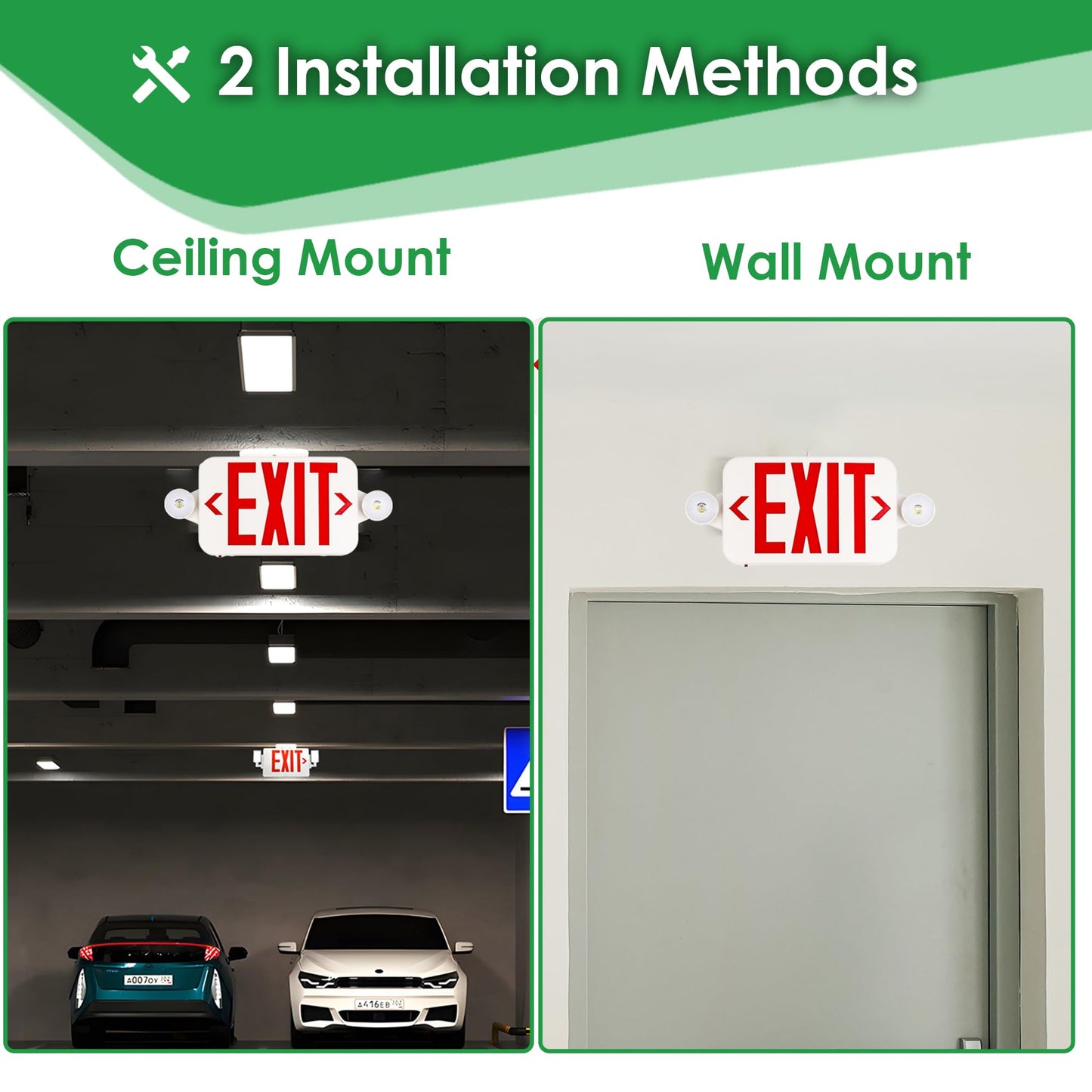 Gruenlich LED Exit Sign Combo with Emergency Lights, Adjustable Heads, Battery Backup, UL 924 Qualified, AC 120-277V, Commercial Emergency Exit Light for Business- 12 Pack
