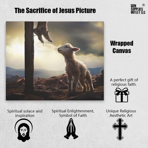 Jesus and Lamb Canvas Wall Art - The Sacrifice of Jesus | Religious Christian Home Decor 8x10 Inch