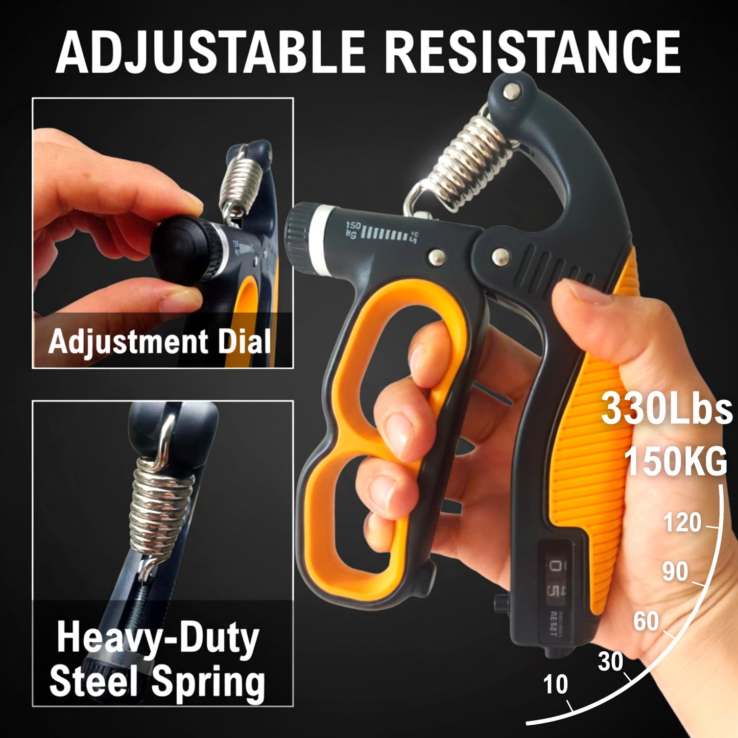 Grip Strength Trainer, 22-330Lbs Adjustable Resistance Forearm Strengthener, Hand Grip Strengthener with Counter, Heavy-Duty Grip Trainer for Wrist & Finger Exercise